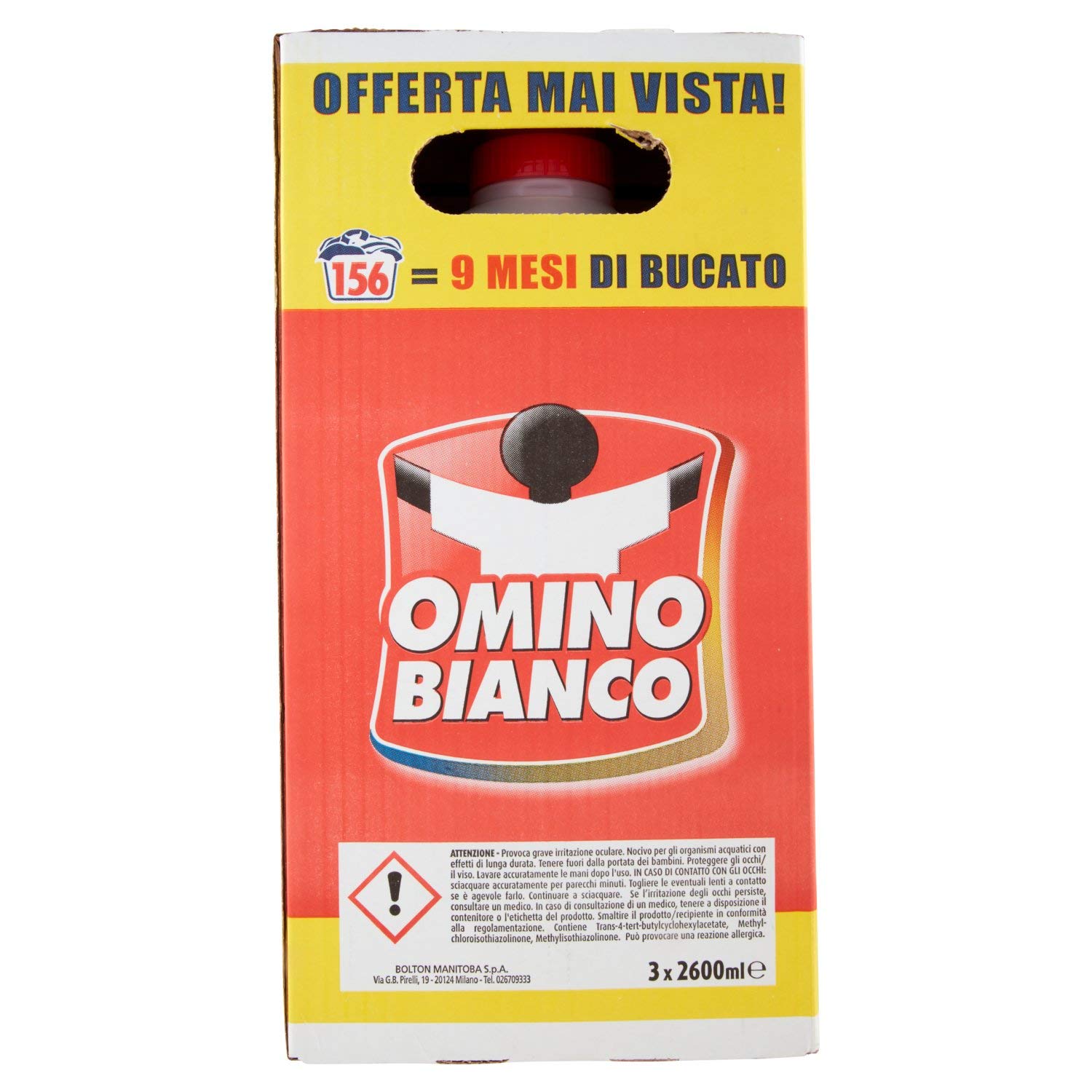 Omino Bianco - Flüssigwaschmittel, 156 Waschgänge, respektiert Farben und Stoffe, frischer Duft mit weißer Moschus-Essenz, 2600 ml x 3 Packungen