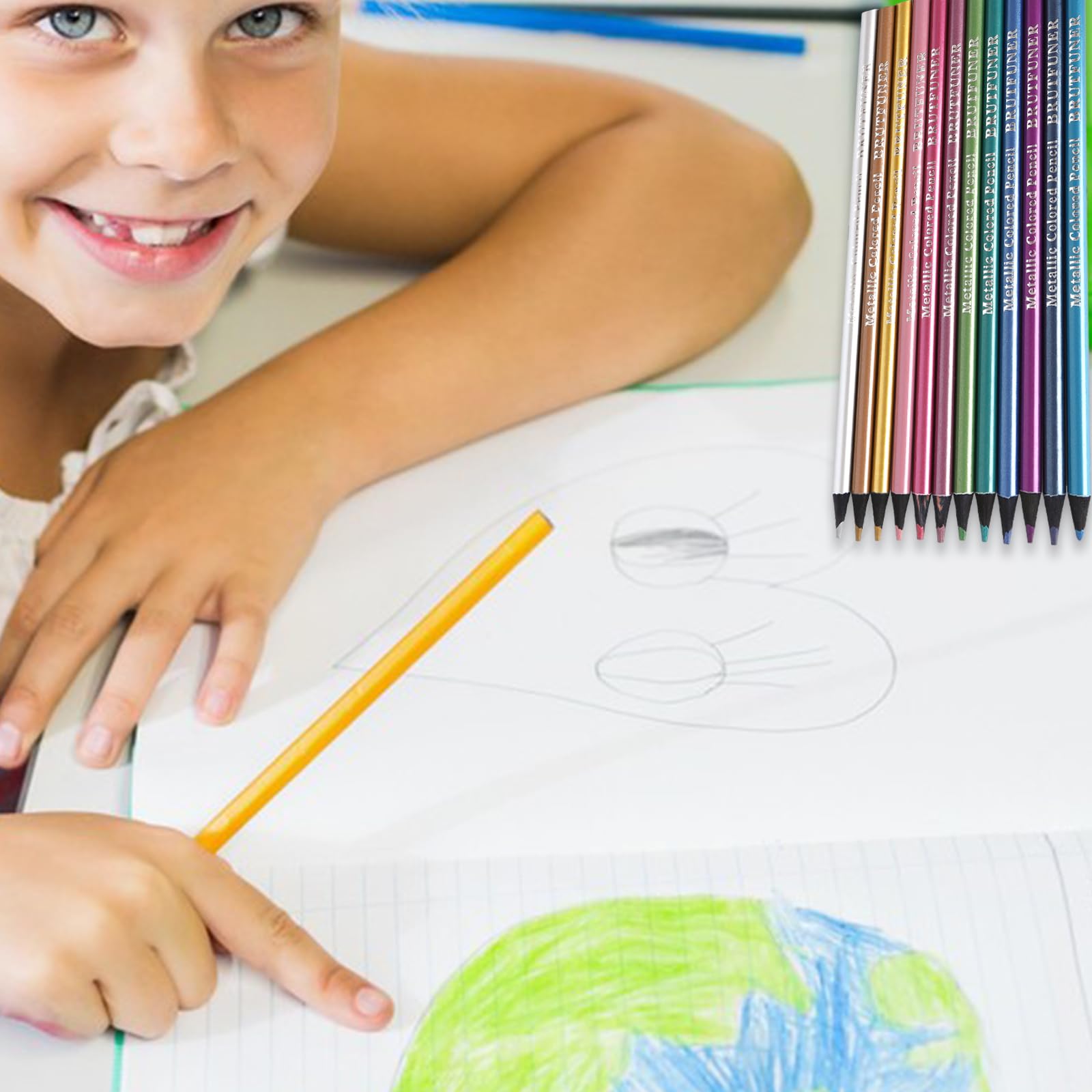 12 Matite Colorate Metalliche – Legno Naturale – Set Multicolore Per Adulti E Bambini – Ideali Per Colorare, Disegnare E Schizzi - 5