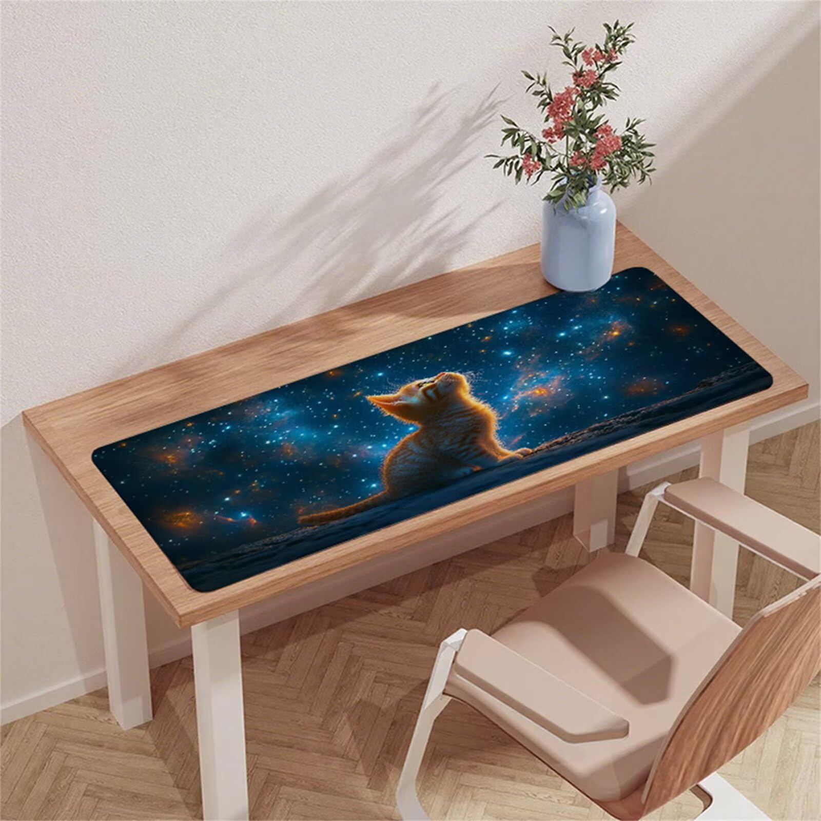 Niebieska podkładka pod mysz do gier XXL 1500 x 800 mm podkładka pod mysz pod biurko wodoodporna podkładka pod mysz dla kota z antypoślizgową gumową podstawą szyte krawędzie podkładka pod mysz