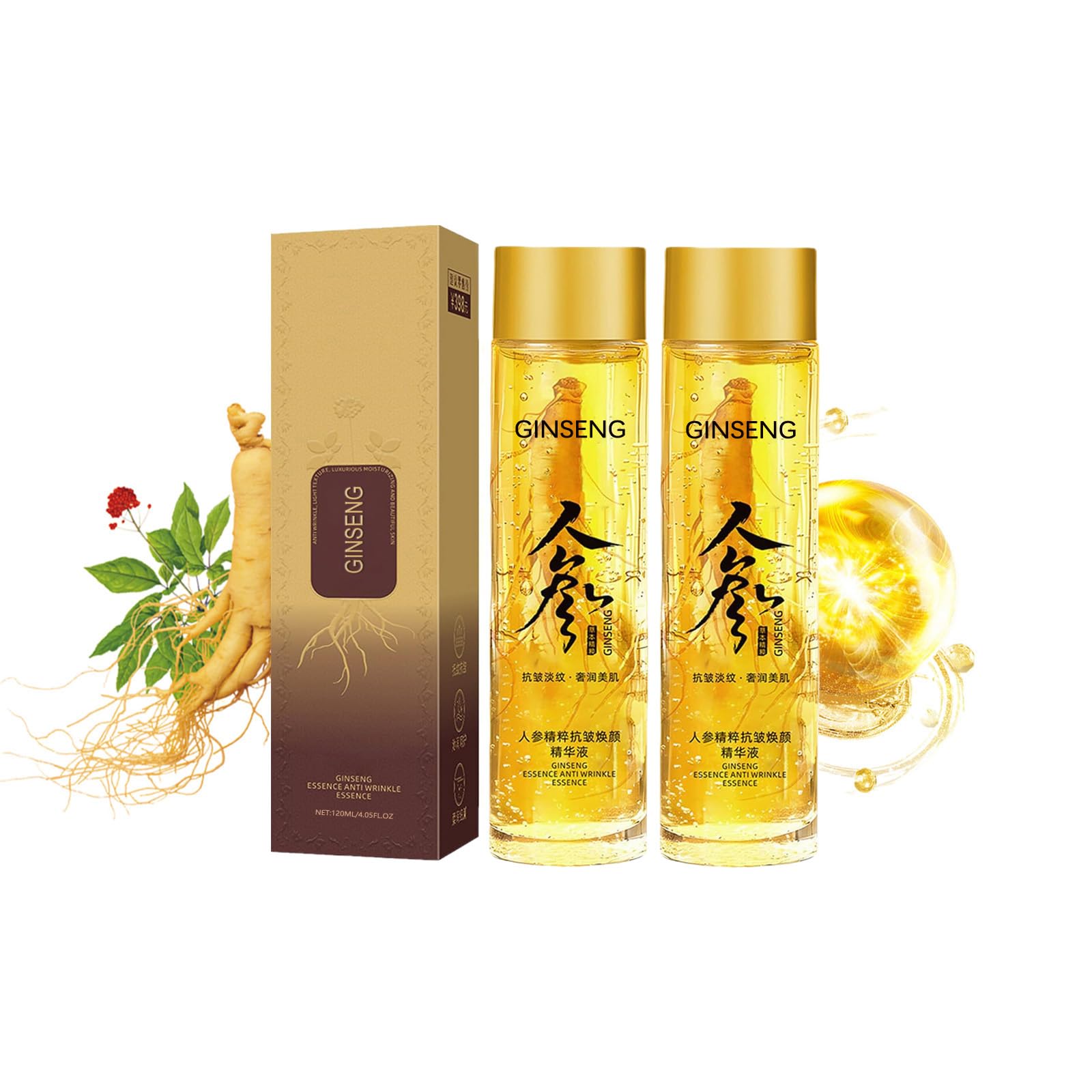Ginseng Essence Anti-Wrinkle Serum, Hydrating & Firming Face Oil with Ginseng Root Extract, Korean Herbal Anti Aging Serum for Smoother Skin Reduce Fine Lines ﻿(4.05 fl oz * 2PCS)
