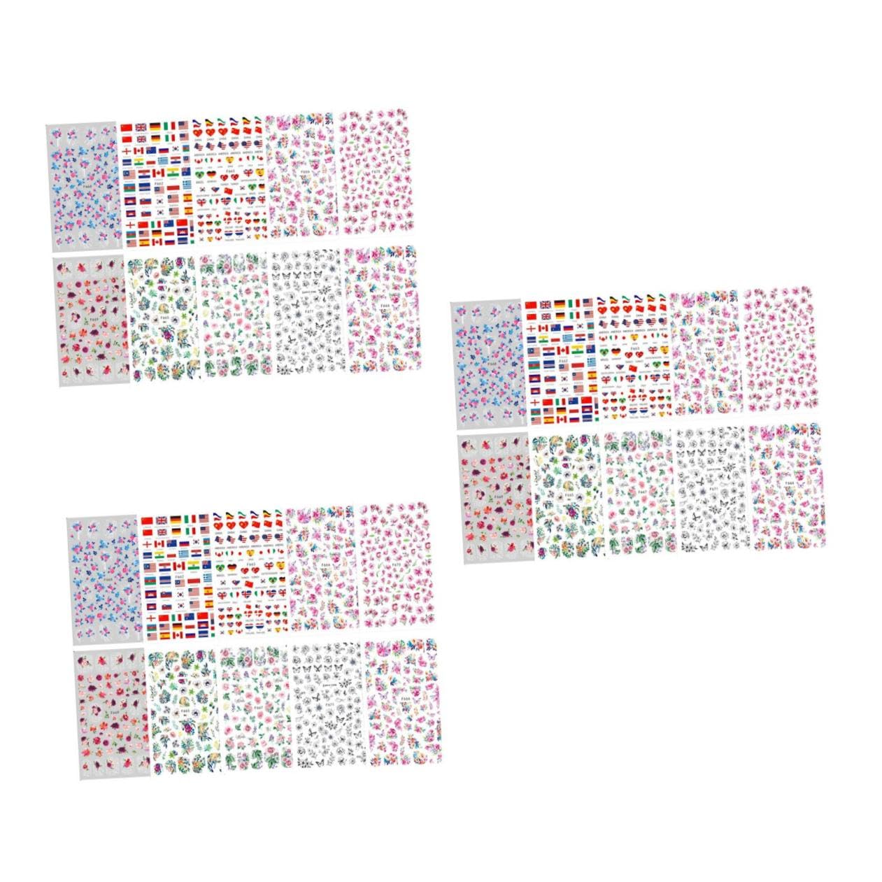 3 Set Adesivi Per Unghie Decorativi Stile Fresco E Classico Facile Applicazione Per Manicure Art Adatti Per Unghie Naturali E Artificiali 10 Pezzi * 3