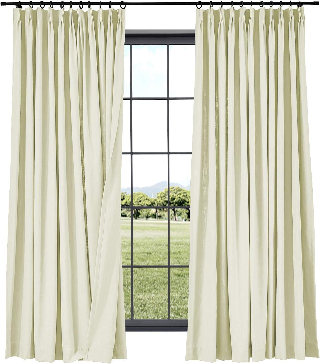 TWOPAGES Cotton Linen Curtain Drapery Decorative Curtain, 84 Inches Width x 84 Inches Length, Living Room Curtain, Room Darkening Pinch Pleat for Track Traverse Rod (1 Panel 7804-6 Ivory)