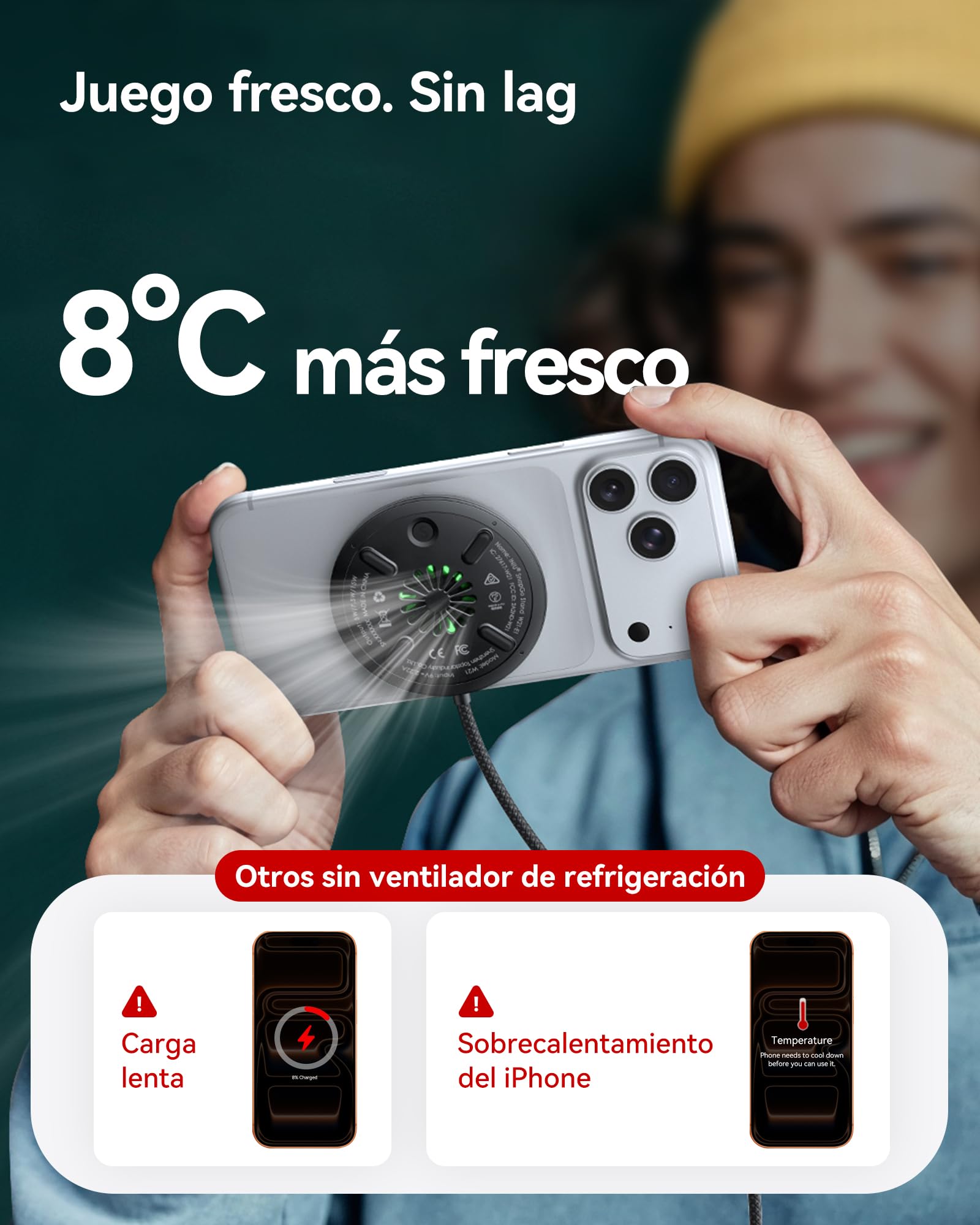 INIU Cargador Inalámbrico iPhone, Oficial Qi2 Certificado 15W Base Carga Rápida Wireless Charger de mag-Safe con Ventilador de Enfriamiento para iPhone 17-12 y AirPods, Ideal Viaje Mesita Escritorio