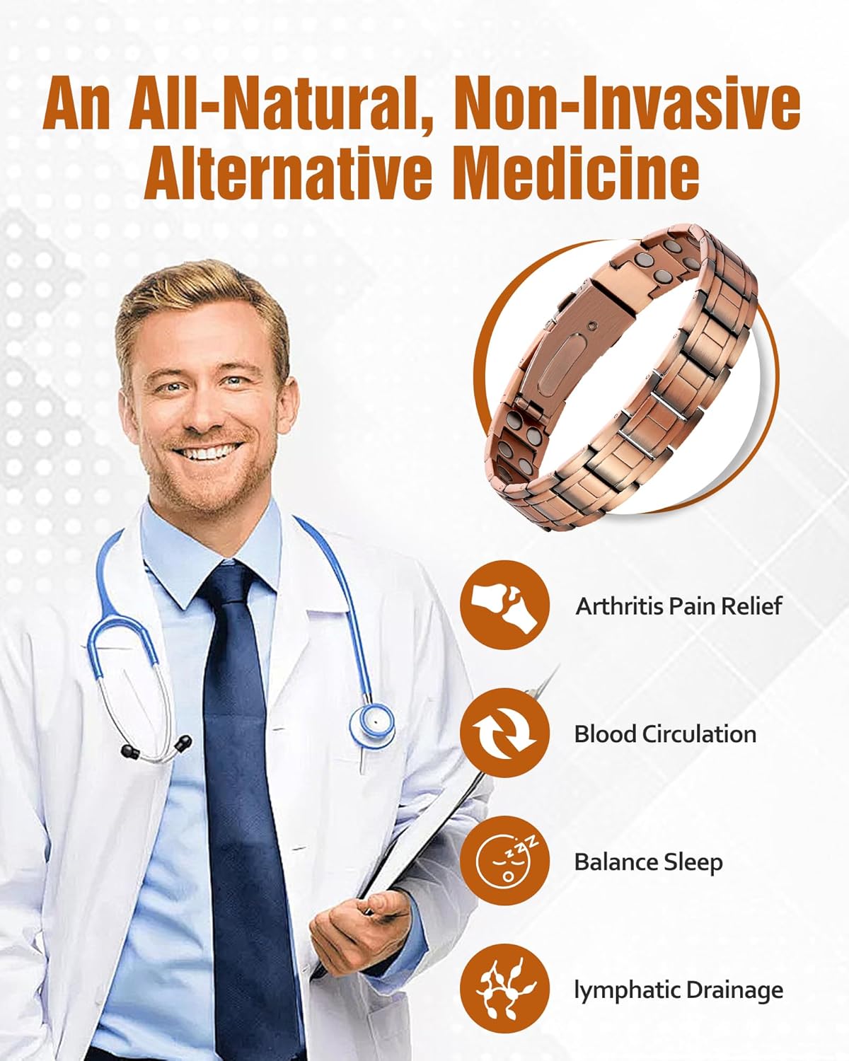 Jecanori Pure Copper Bracelet for Men, Upgraded Magnetic Bracelets for Men with 3500 Gauss Magnets, Mens Pure Copper Bracelet - Image 3