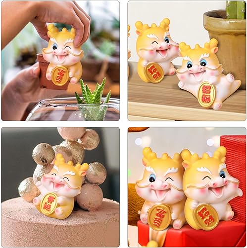 Miniatura 9 de BESPORTBLE 4 figuras de dragón de año nuevo chino 2024, estatua dorada del dragón del zodiaco chino 2024 año del dragón colección de decoraciones de