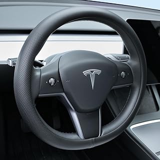 Funda de cuero de napa para volante de Tesla Model 3/Y 2016-2025 2026 Juniper/Highland, antideslizante, transpirable, protector de volante de Tesla Model 3/Y, color negro
