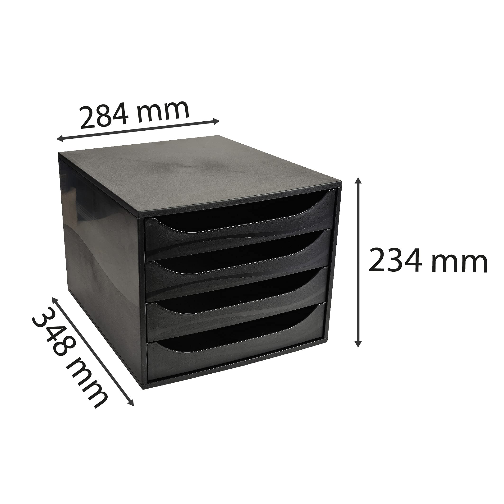 Exacompta - Ref 228014D - Juego de cajones EcoBox - 248 x 284 x 234 mm, 4 cajones, apto para documentos A4+, apilable, función de parada de seguridad - EcoBlack