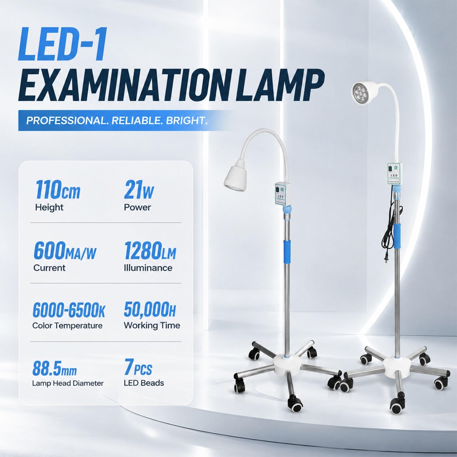21W LED‑Lampa Badawcza Medyczna, Regulowana 360°