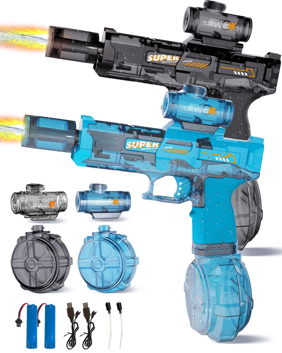 2Pcs Electric Water Gun for Kids Adults Automatic Squirt Gun with Flashing Muzzle 26FT Range Leak-Proof Rechargeable Water