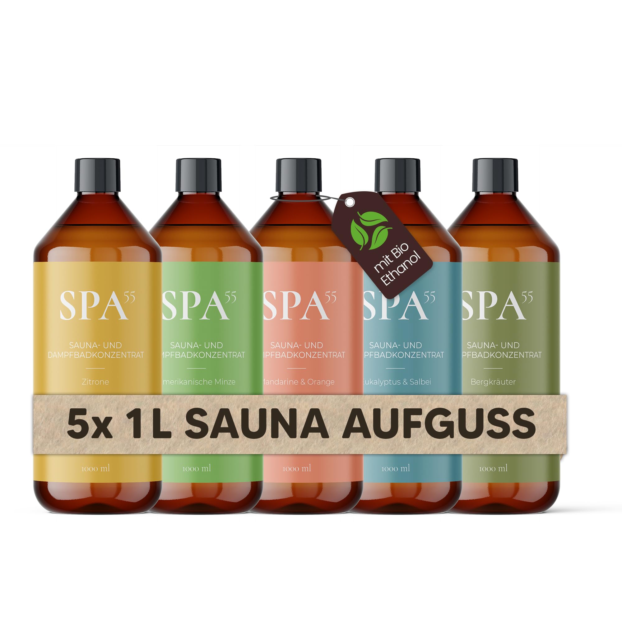 Saunaaufguss 5x1000ml Set – Sauna Zubehör & Aufgussmittel mit Bio-Ethanol, Made in Germany