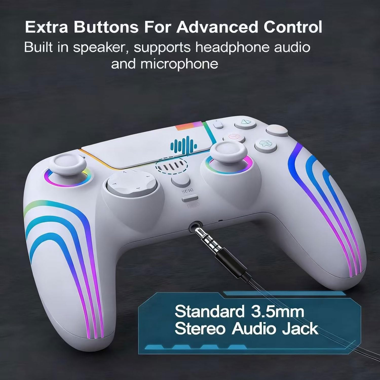 Mando de juego inalámbrico RGB para PlayStation 5 Bluetooth de repuesto para PC PS-5/Windows PC, recargable, sensor de movimiento de doble vibración, joystick remoto con batería de 1500 mAh, Turbo