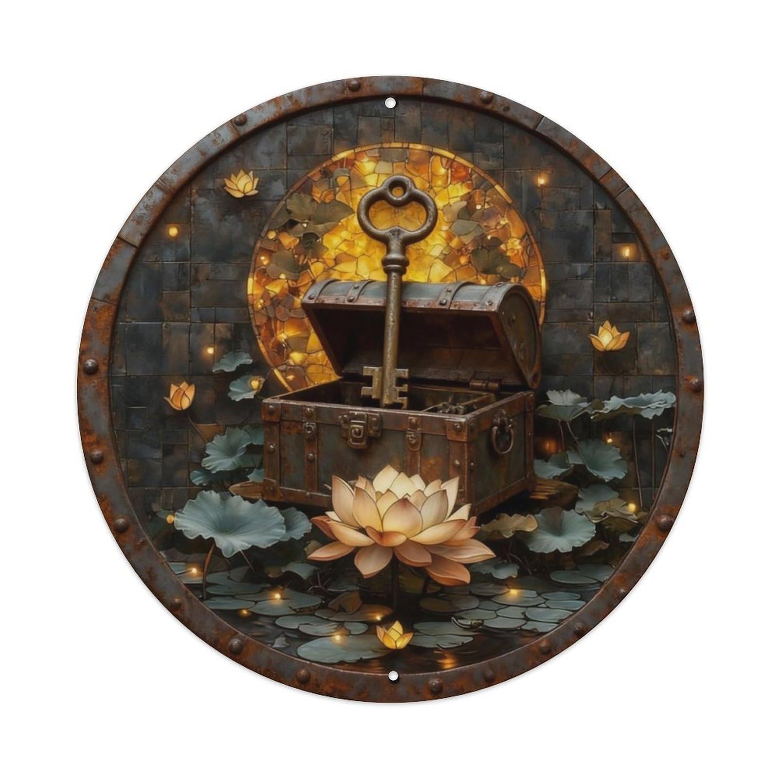 Antique Treasure Chest Key Metal Tin Sign Plaque