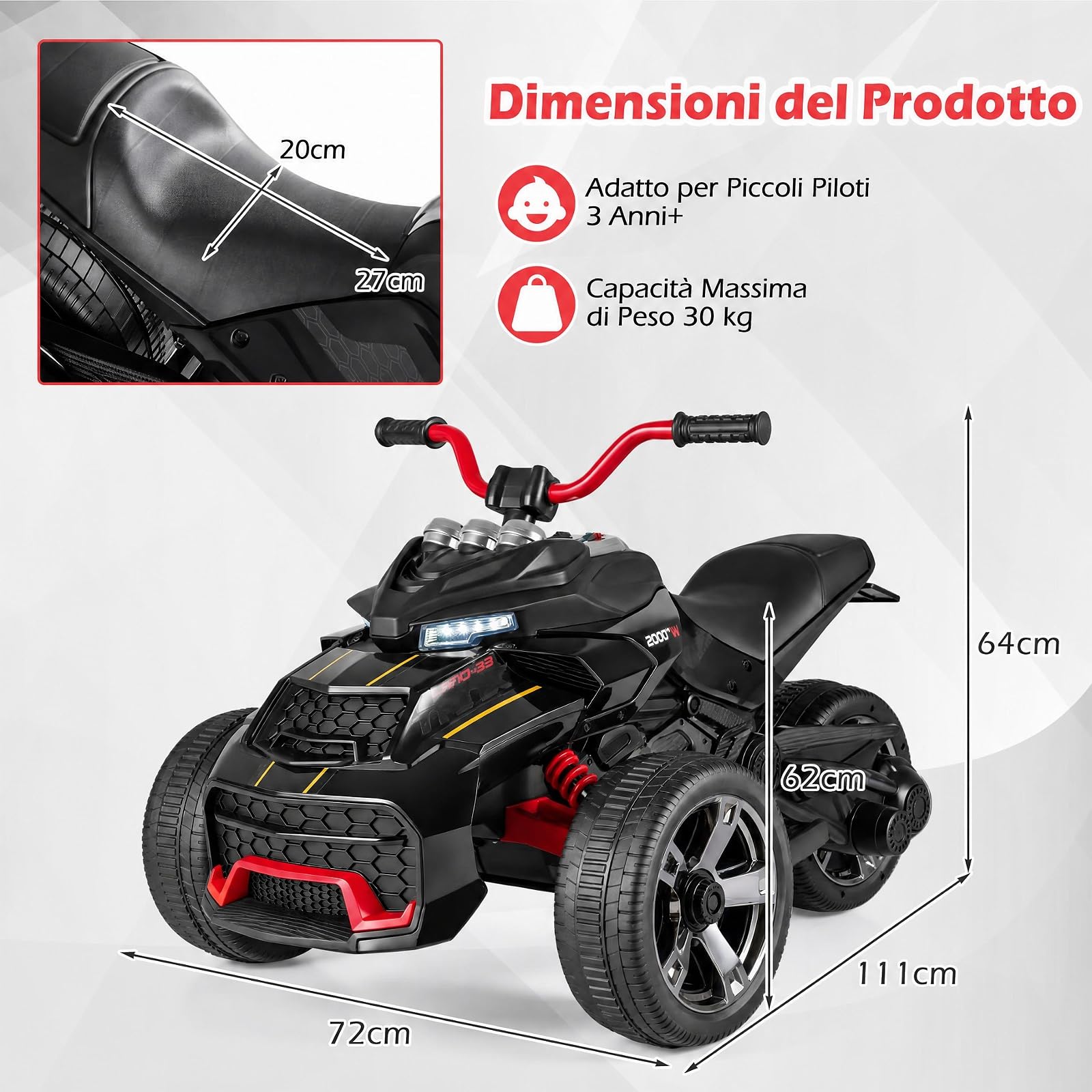 COSTWAY 12V ATV Macchina Elettrica per Bambini 3-7 Anni