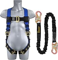 TRSMIMA Full Body Safety Harness Kit with Shock Absorbing Lanyard, Tongue Buckle ANSI Fall Protection for Construction & Roofing