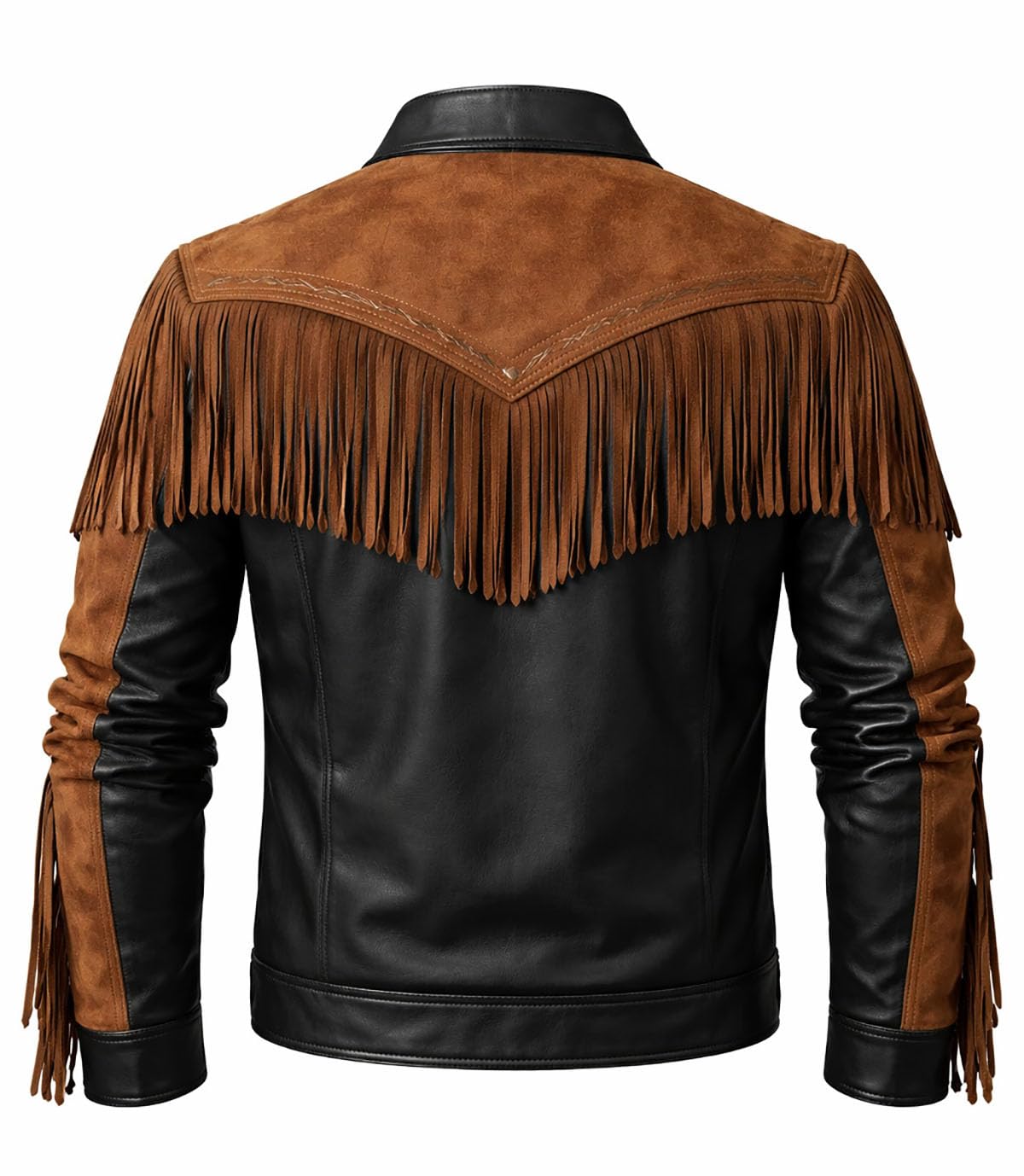 Herren-Cowboy-Jacke mit Fransen, Lederjacke mit Fransen, schwarze Fransenjacke