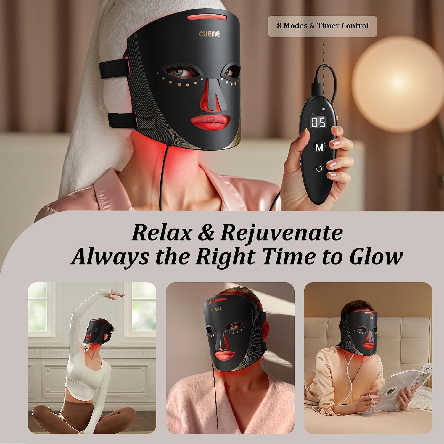 CUEME Rotlichttherapie für Gesicht, FDA-klare LED-Lichttherapie-Maske für Falten, Aknebehandlung und Hautpflege, tragbare Gesichtsmaske für Frauen – Mutter, Schwester, Freundin und Ehefrau