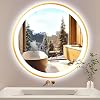 36 Inch Gold Round LED Mirror with Lights Gold Frame Round Lighted Mirror for Bathroom Wall Gold Round Lighted Vanity Mirror with Light 3 Color Dimmable AntiFog 36 Circle Light up Smart Mirror