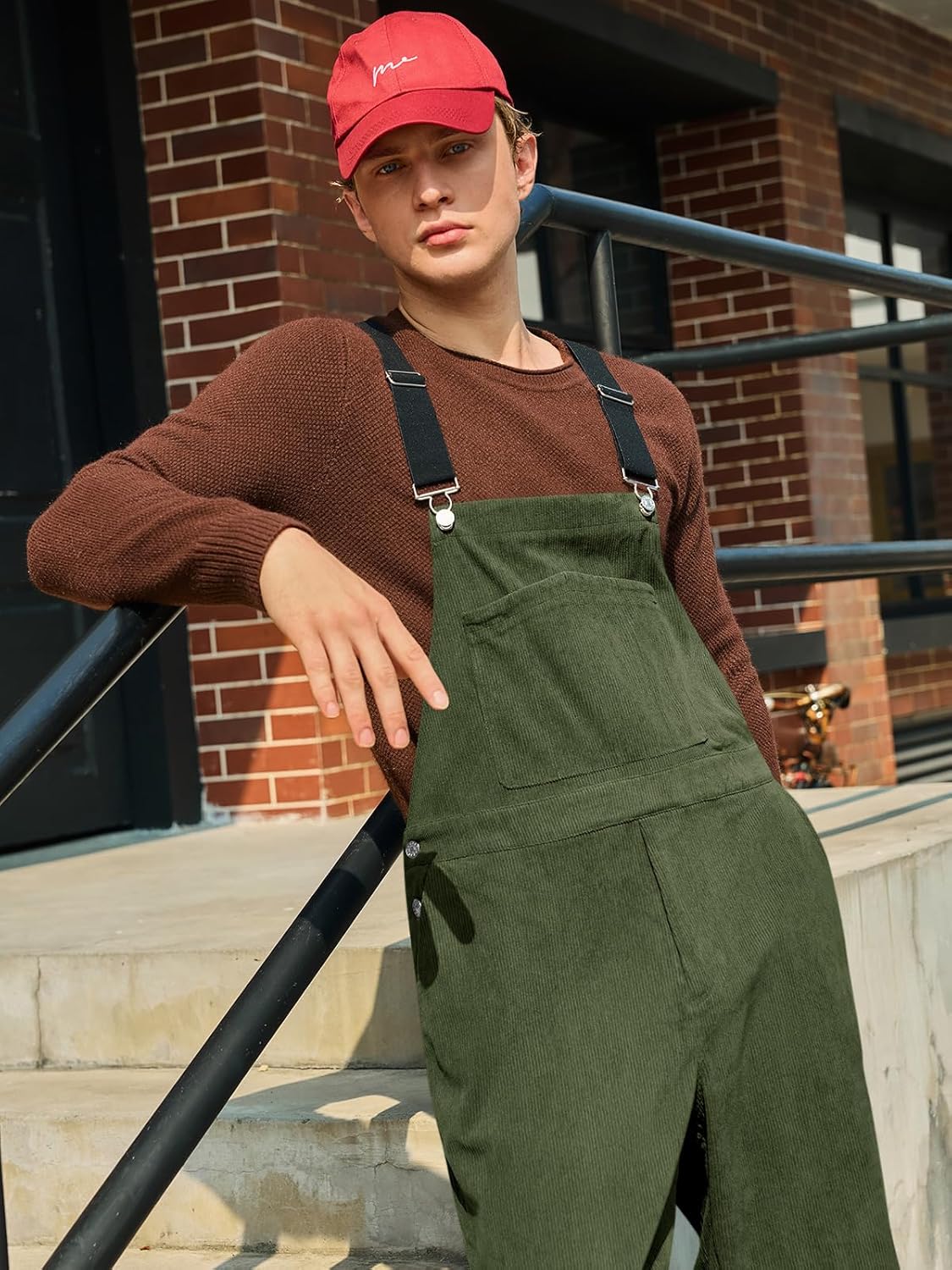 Runcati Mens Corduroy Bib Overalls Casual Adjujstable Strap Workwear Fashion Fall Winter Loose Fit Jumpsuit - Image 2