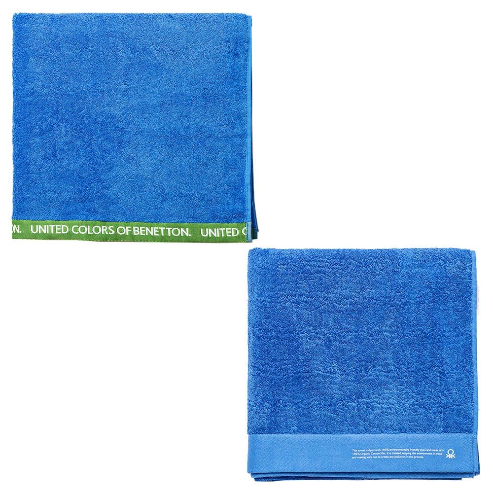 Lot de 2 Serviettes 90 x 150 cm + 90 x 160 cm Coton Biologique 450 g/m² Bleu Benetton