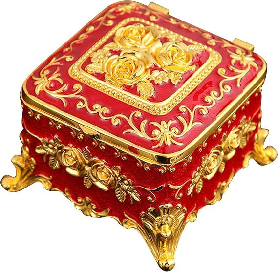 Vintage Jewelry Box Zinc Alloy Velvet Exquisite Keepsake Storage Display
