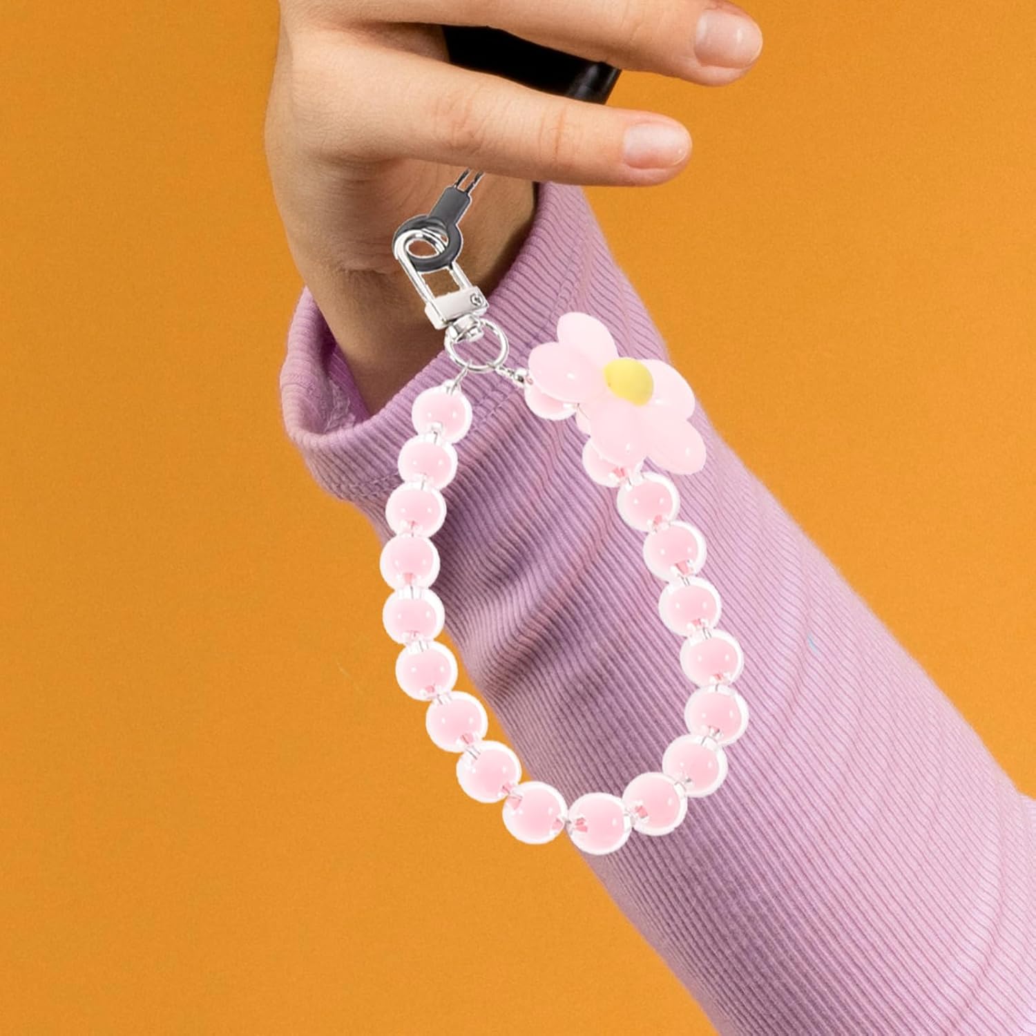 6pcs Handmade Beaded Phone Charm Lanyard Cute Flower Design Phone Strap Keychain for Cell and Bags Accessories for Aesthetic Decor