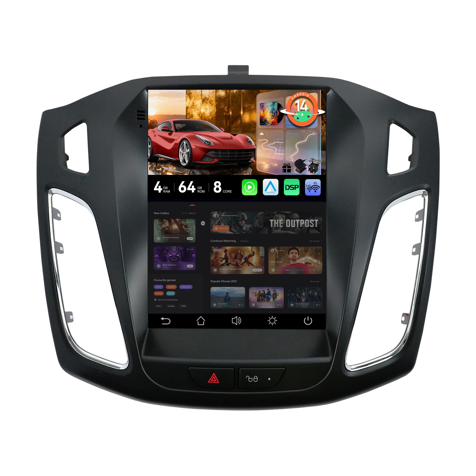 MSD Car Radio for Ford Focus (2010-2013) | Android 14 GPS Navi Radio | 4G+64G | Carplay Android Auto Steering Wheel Dual-Band WiFi DSP Dab Bluetooth | MIC Camera | Octa-Core 2 Din 9.7 Inch