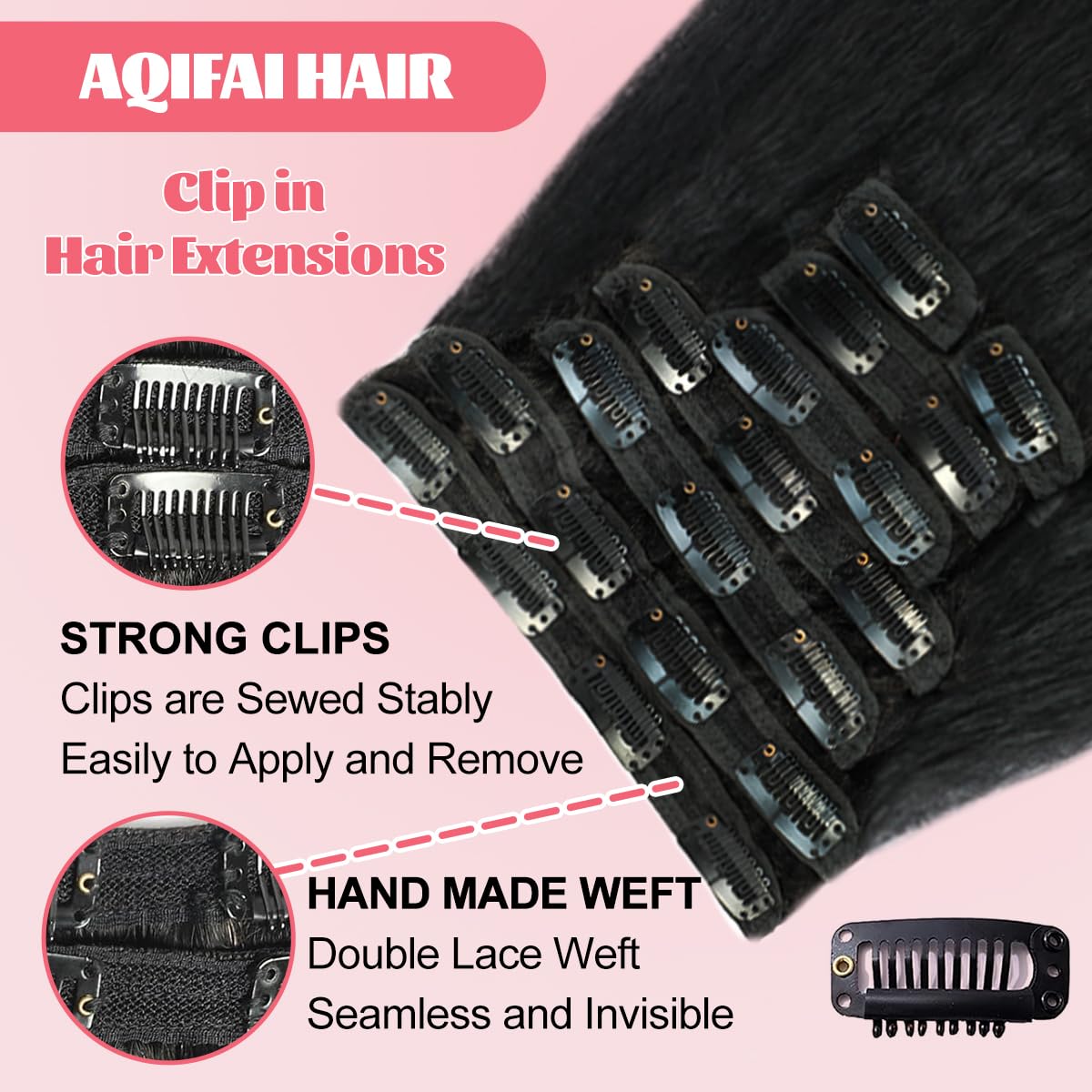 Kinky Straight Human Hair Clip in Extensions 110g Full Head Clip ins for Women 100% Unprocessed Brazilian Virgin Human Hair Yaki Straight Clip ins Remy Hair Natural Black 8Pcs 20Clips 26inch