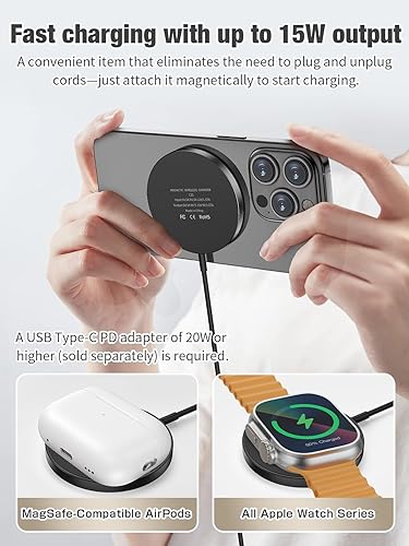 Miniatura 2 de Almohadilla de carga inalámbrica magnética 3 en 1 para iPhone serie 12-16, almohadilla de carga para múltiples dispositivos, cargador inalámbrico