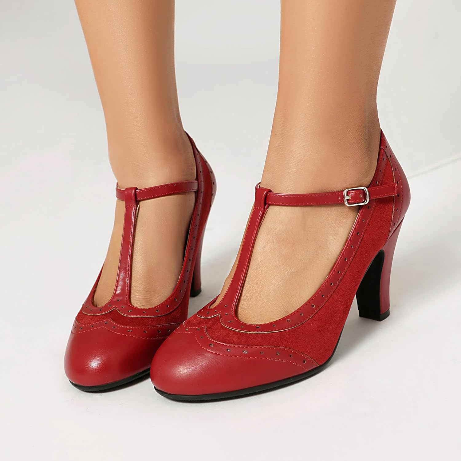 Women's Mary Jane Wingtip Rockability Oxford Close Round Toe Vintage 1950s Heels T-Straps Retro 1920s Victorian Pumps Shoes - Image 7