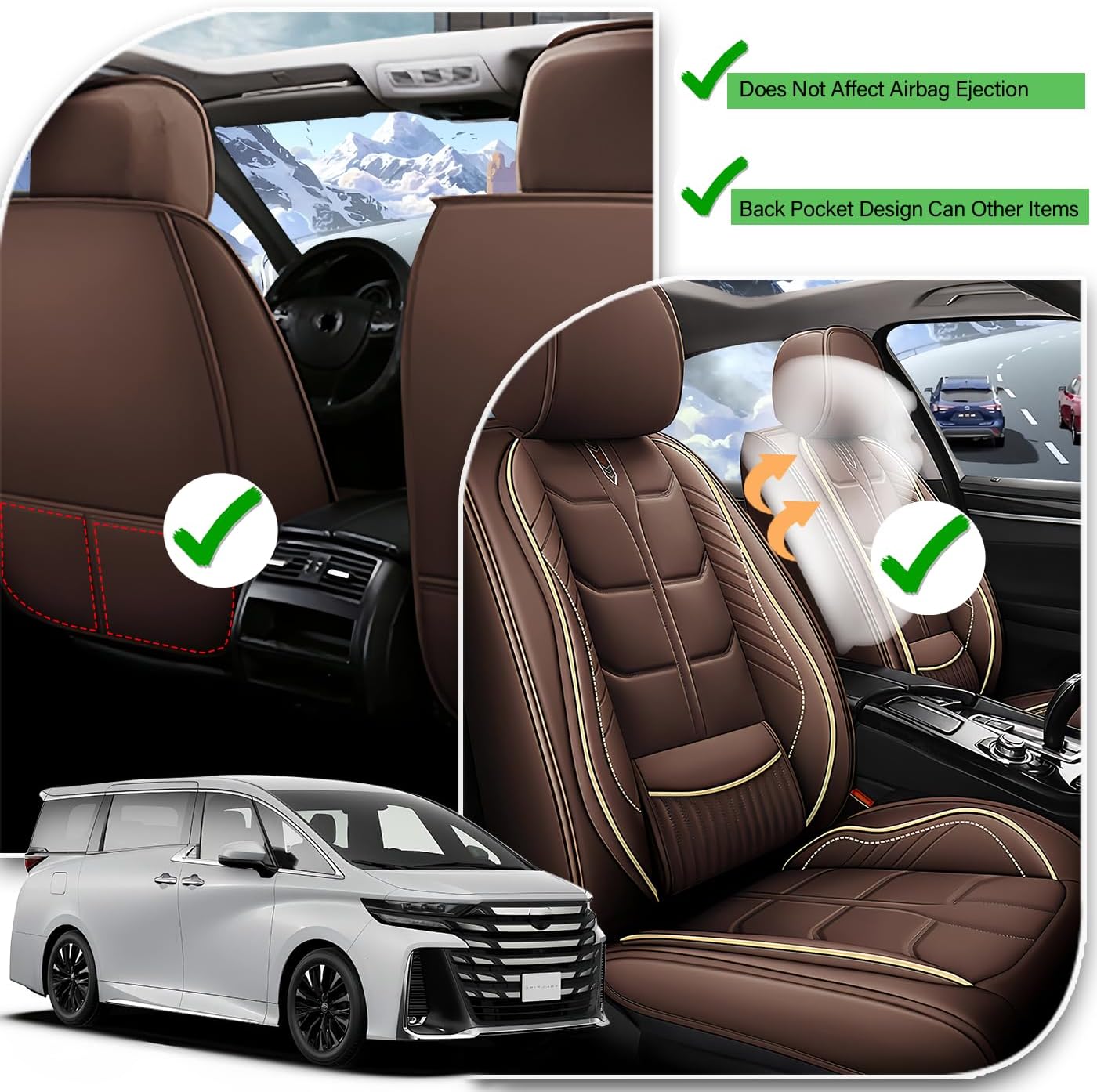 Custom Fit for Pacifica 2004-2025 Car Seat Covers Full Set,7-Seats PU Leather Seat Protectors | Heated & Ventilated | SRS Airbag Compatible |Full Set,Coffee