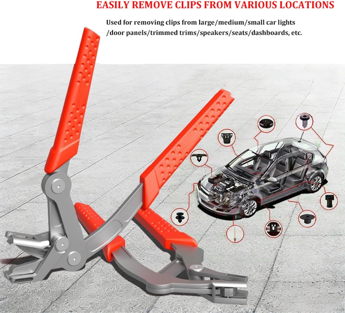 Upgraded Car Clip Pliers & Plastic Trim Removal Tool, Spring-Loaded Plastic Fastener Remover for Door Panels, Trim Clips, Rivets and Interior Panels