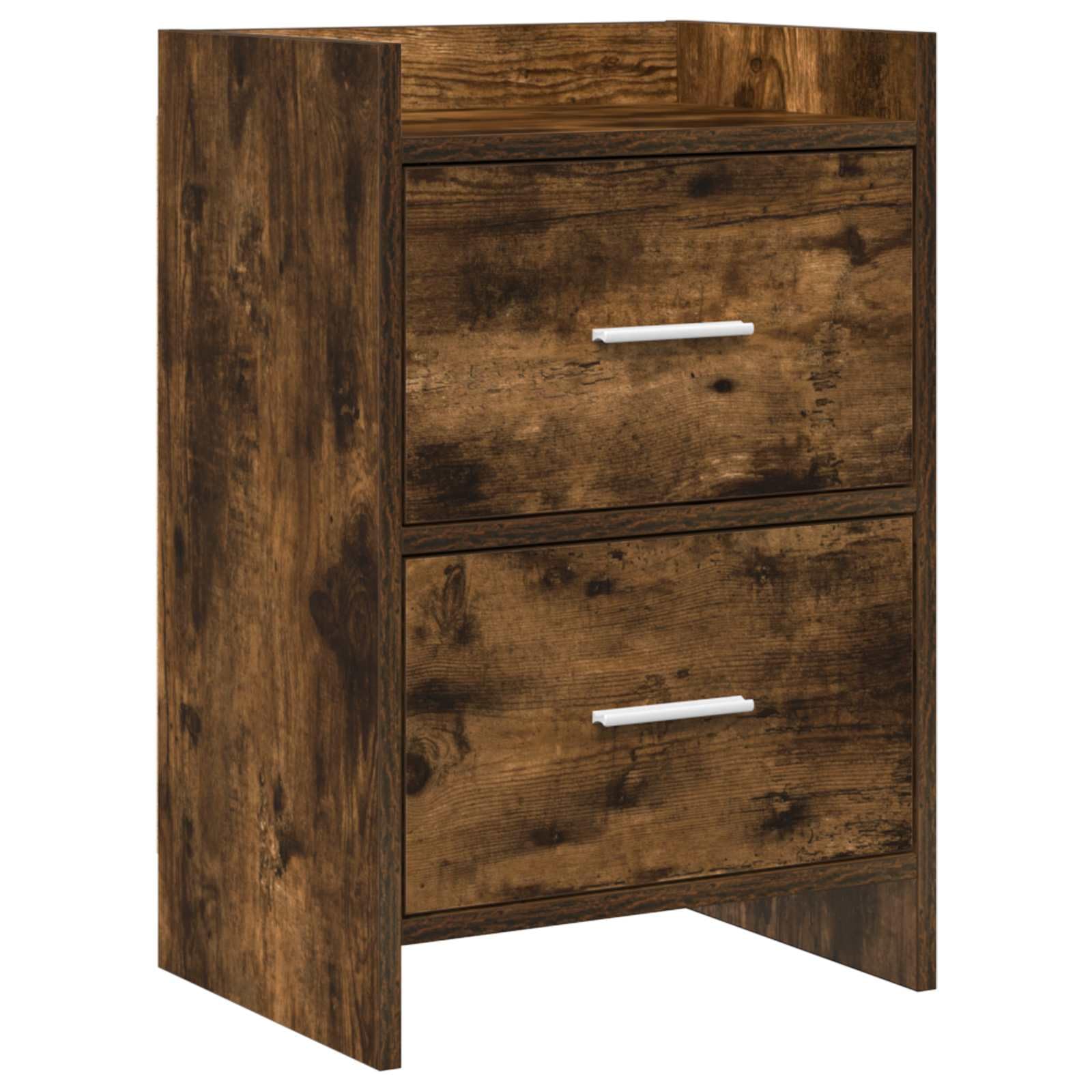Comodino in rovere affumicato, 40 x 30 x 60 cm, 2 cassetti, maniglie in metallo, comodino per camera da letto, tavolino con spazio e ripiano in design moderno