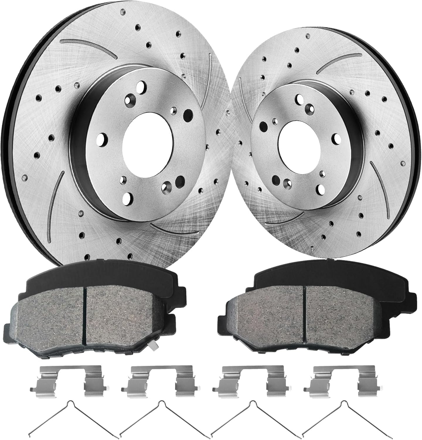 Front Brake Rotors Kit Compatible with 2013-2021 Honda Civic, 2003-2017 Honda Accord, 2002-2004 CRV, 281.9mm(11.1in), D914-7795 & 31257 Drilled And Slotted Automotive Brake Pads Kit
