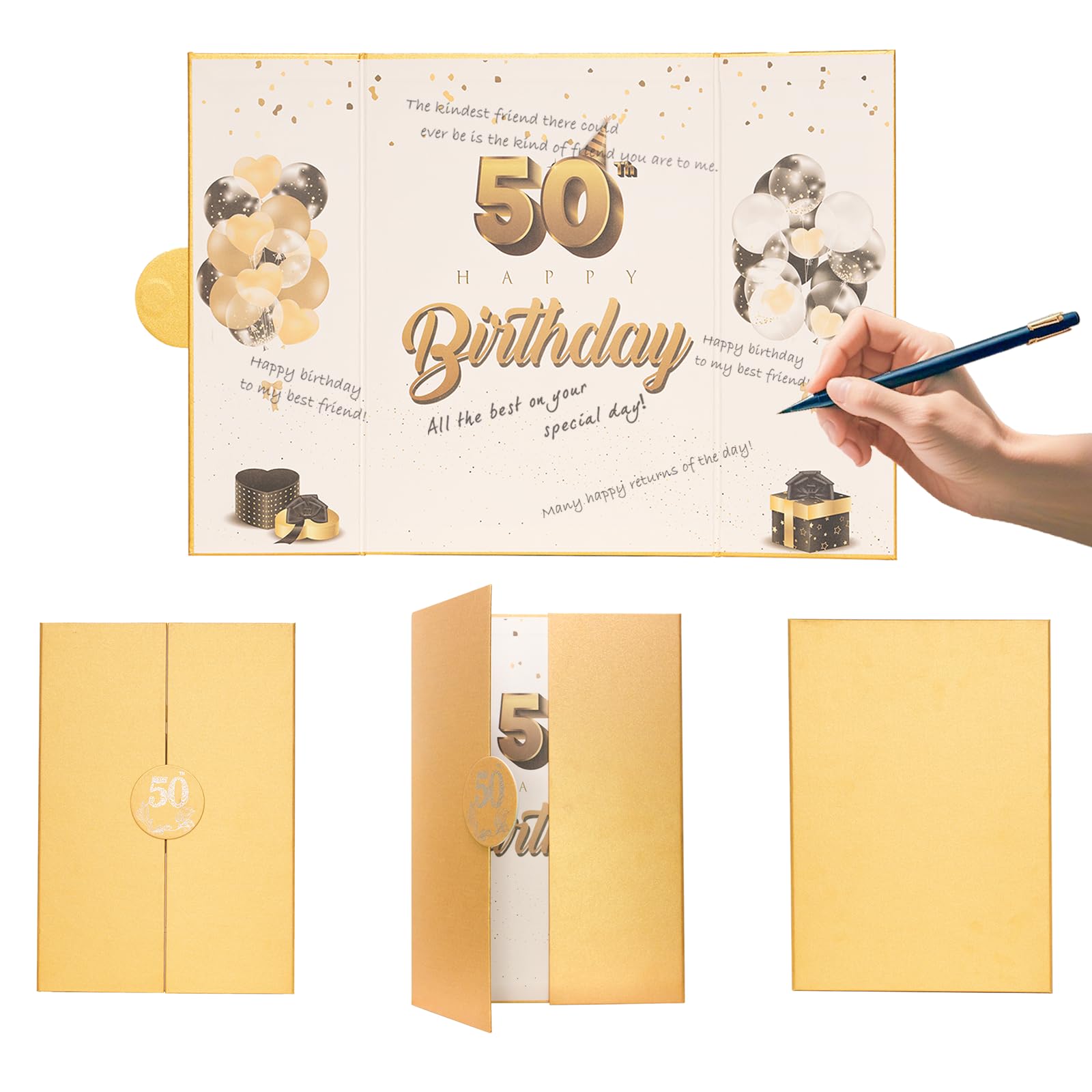 50th Birthday Decorations Guest Book for Women Men, Gold Large Signature Board Alternatives Congratulations Card Keepsake Gift Happy Party Supplies