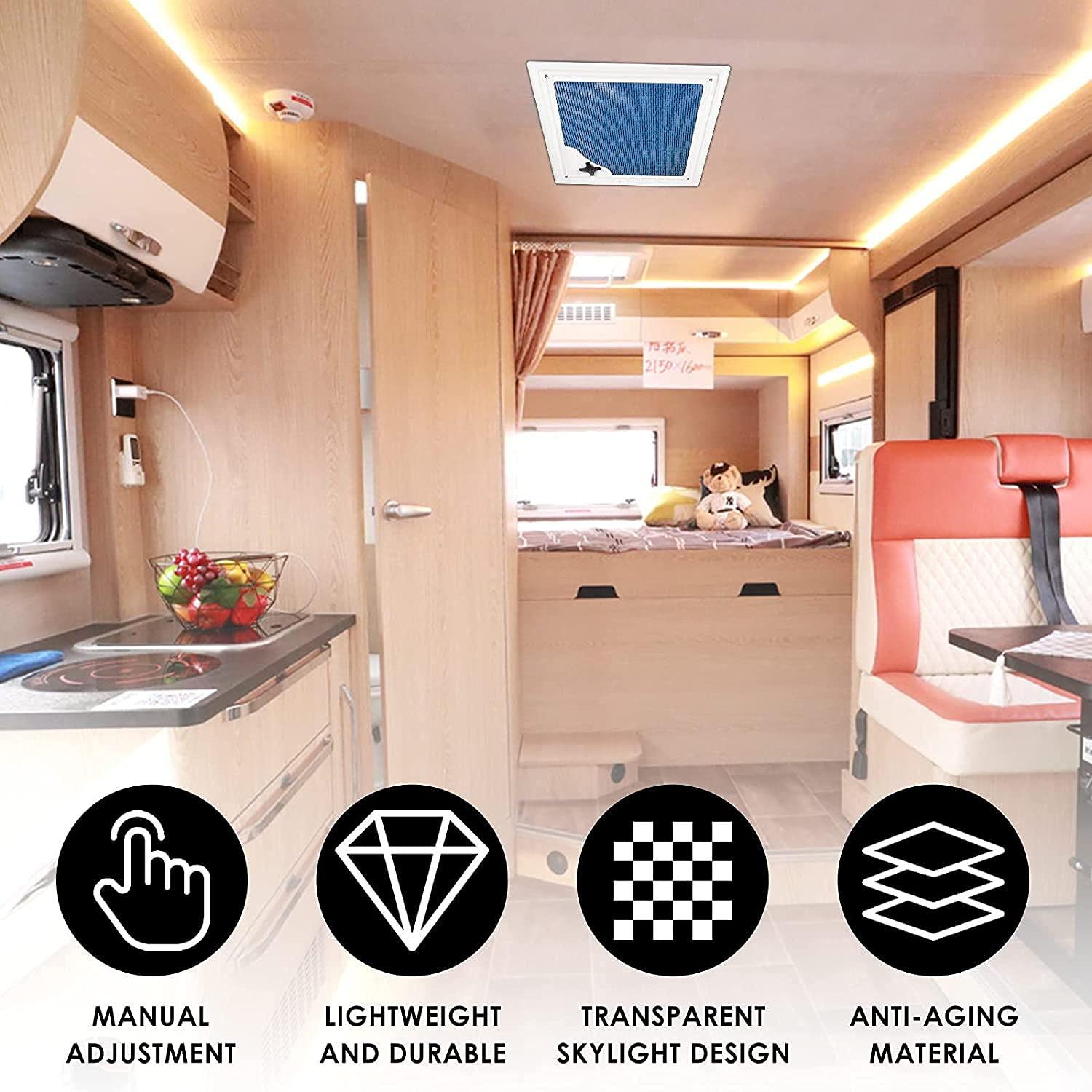 Wentylator dachowy RV 12V Wentylator do kampera z 3-biegowym wlotem i wylotem, elektrycznym podnośnikiem korbowym i pokrywą dymu, zawiera śruby i ozdoby do przyczepy kempingowej Rv, kombi