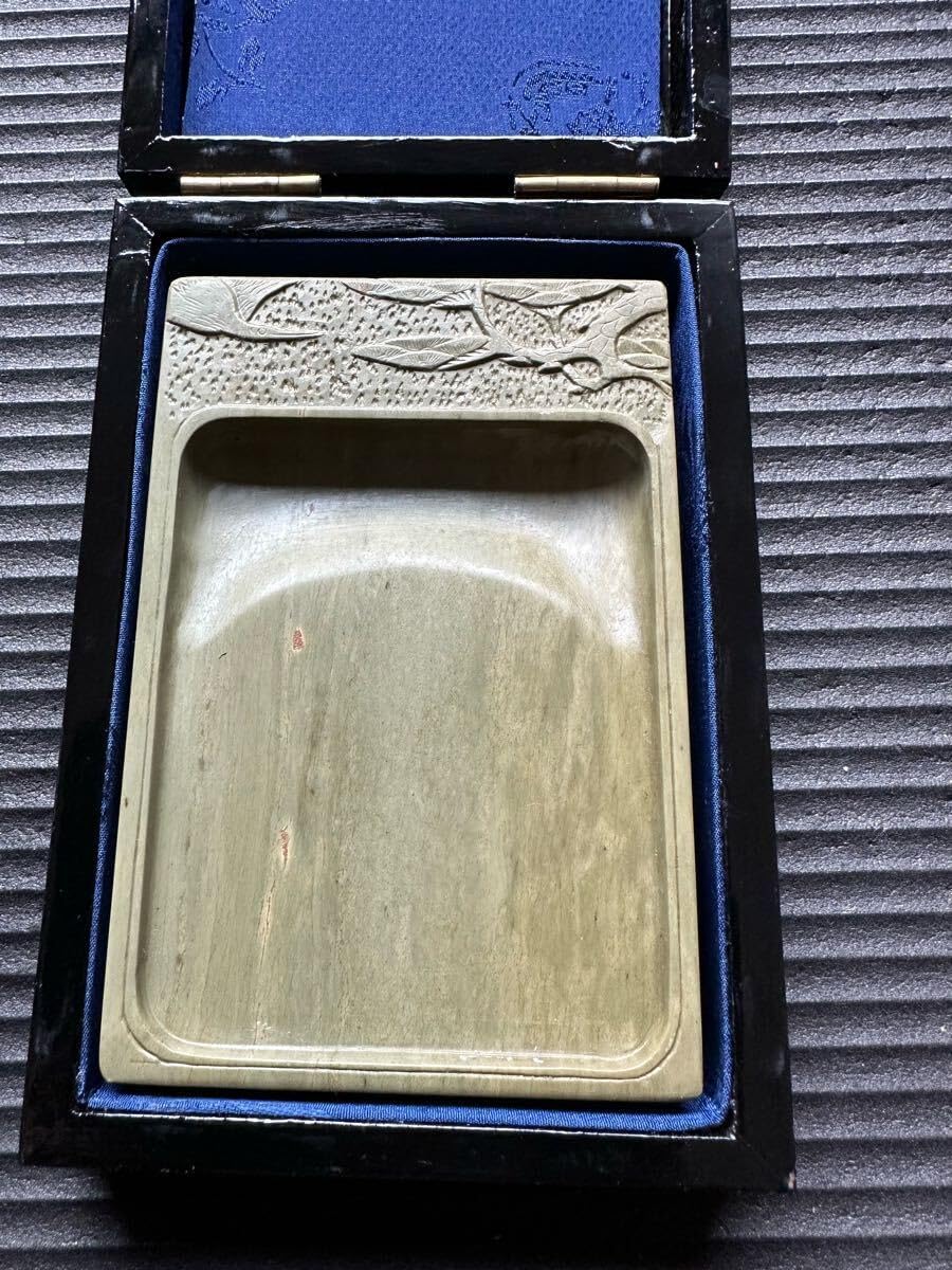 硯　中国硯　箱付　書　書道 緑端渓硯 螺鈿箱入り 書道具 文房四宝 中国 端渓硯 書道 唐物 すずり 硯