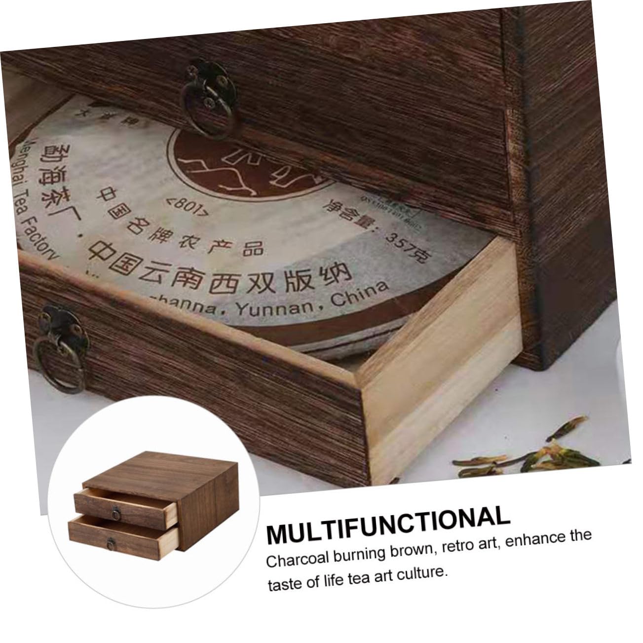 Ipetboom Caja de Madera Marrón para Té Pu'er Diseño Retro y Multi-capa, Caja Organizadora Cajones Impermeables Fácil de Usar para Almacenamiento en Cocina