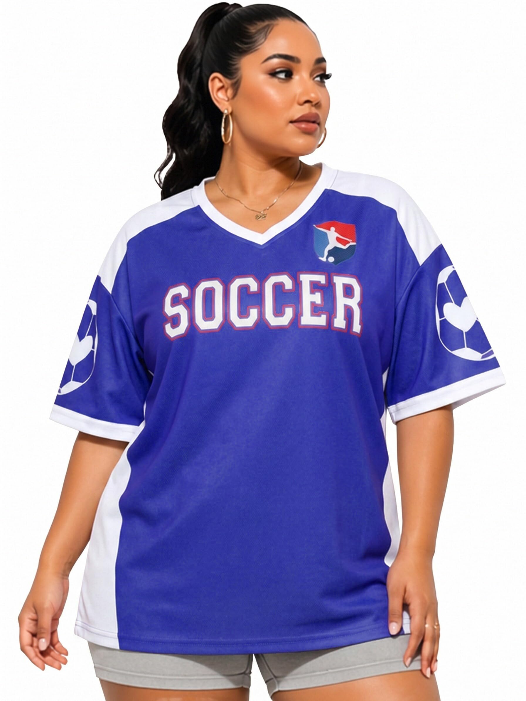 Plus Size Women Soccer Jersey Oversized Soccer Fan Mom T-Shirt USA Canada Mexico Brazil A…