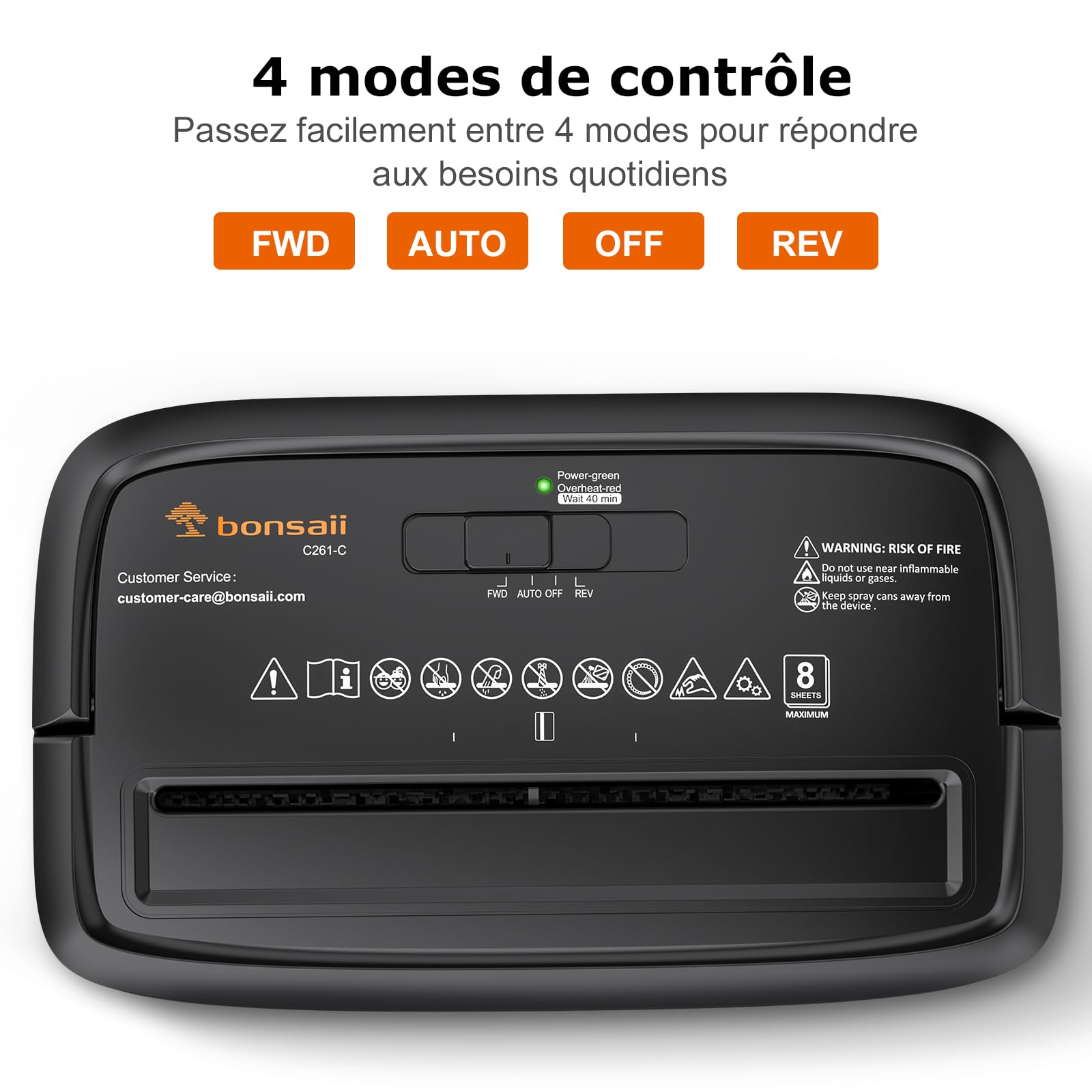 Bonsaii Destructeur de Documents 8 Feuilles, Broyeur Papier Sécurité P-4 Coupe Croisée, Corbeille 16L, Déchiqueteuse Électrique Compacte C261-C