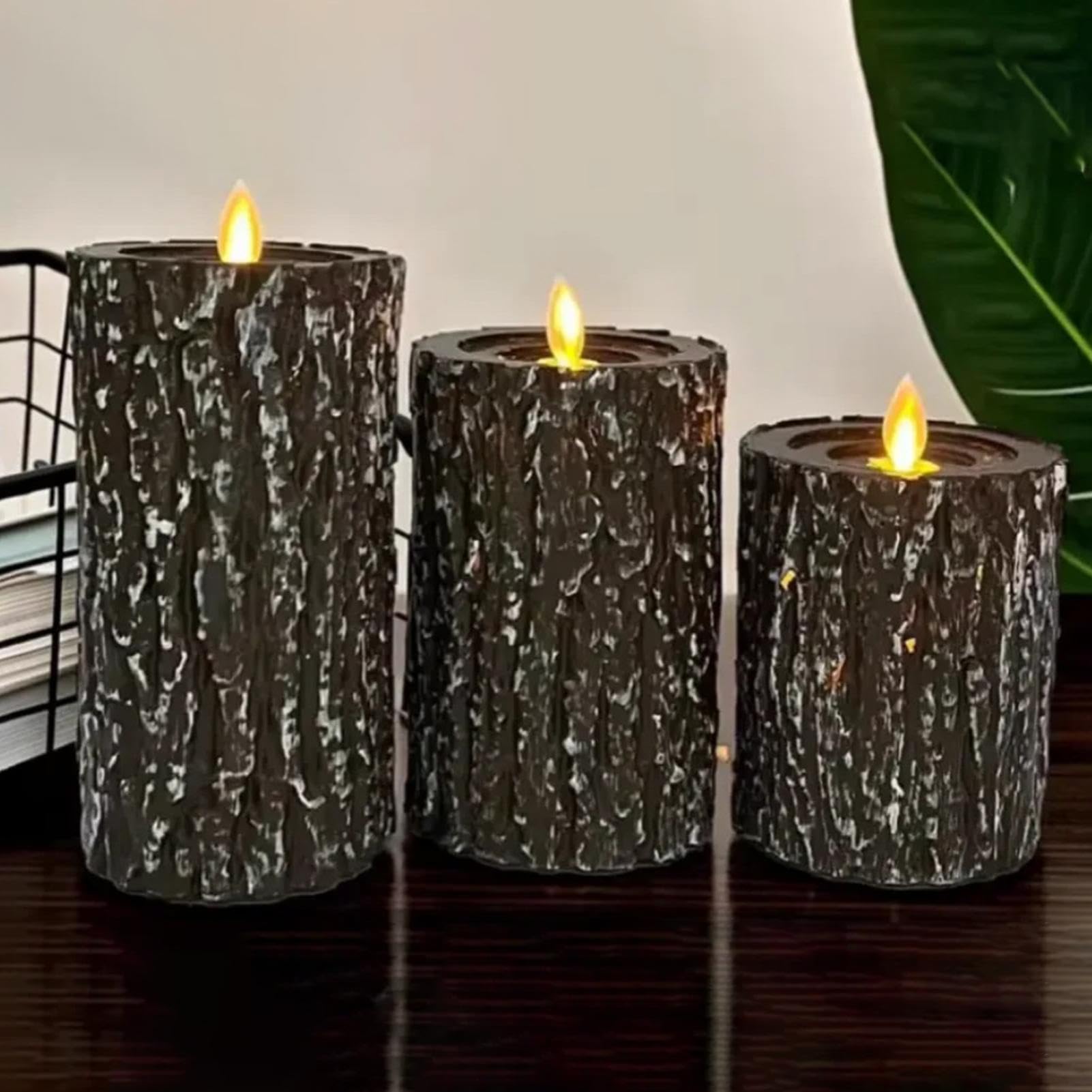 a Batteria Effetto Fiamma 3 Pezzi Finti Candelabri LED Decorativi a Ceppo | Decorazione Interna Senza Fiamma per Feste Autunnali, Proposte, Feste in Casa, Bagno