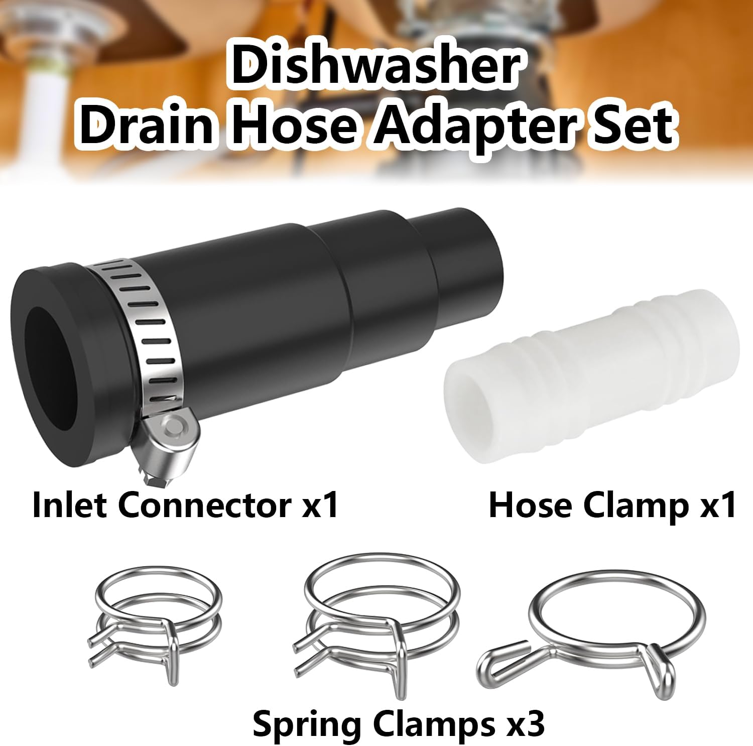 Dishwasher Drain Hose Adapter Compatible for Insinkerator Garbage Disposals,Dishwasher Hose Connector Include 1 Inlet Connector 1 Hose Clamp & 3 Spring Clamps
