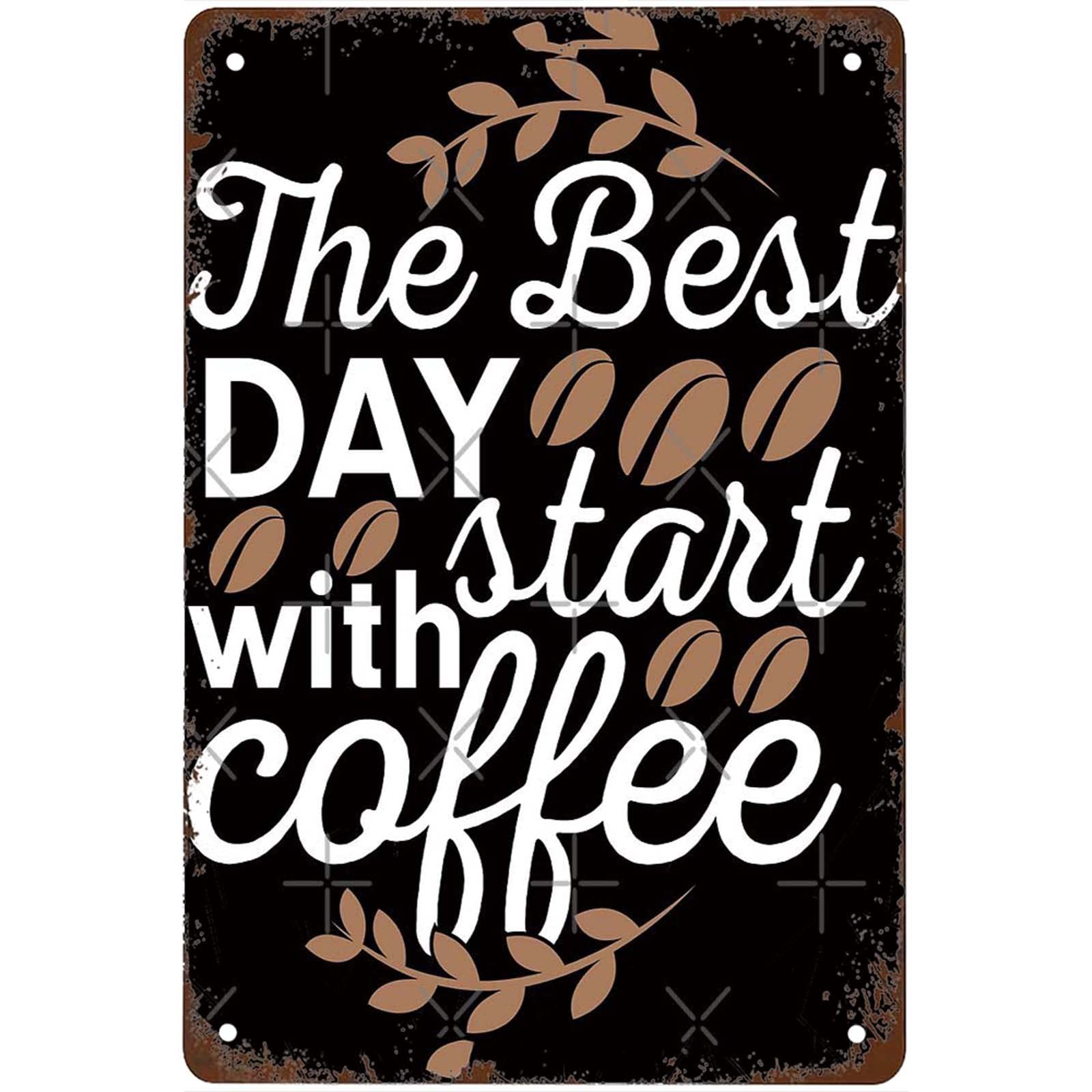 Kwqdozf As Pic Funny The Best Day Start With Coffee Signs Wall Decor Vintage Metal Tin Sig