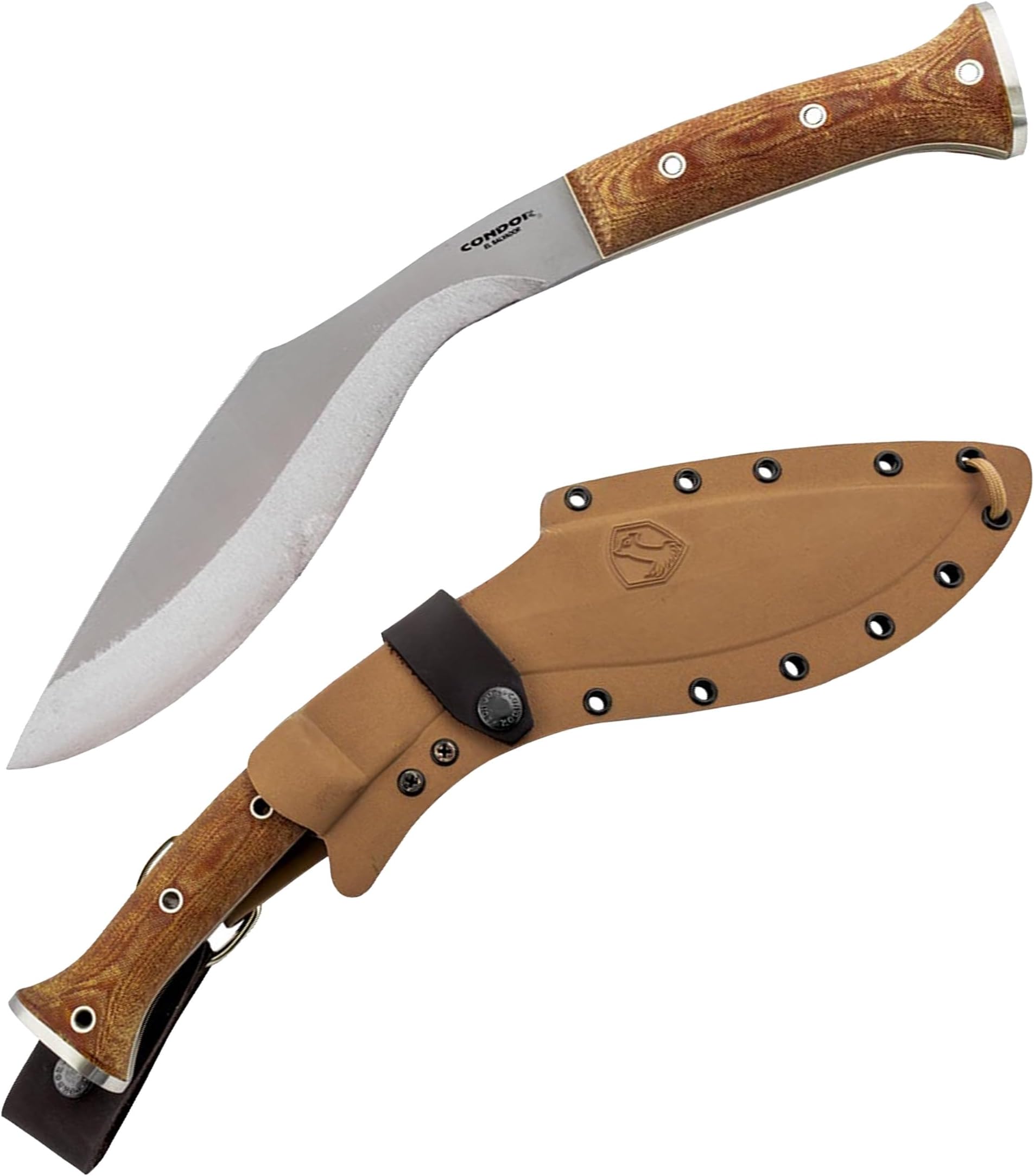 Condor Tool & Knife K-tact Kukri Knife Desert | Gardening Machete | Micarta Handle | Kydex with Leather Belt Loop Sheath | Convex Grind | 6mm Thick | 10in Blade | 32.4oz