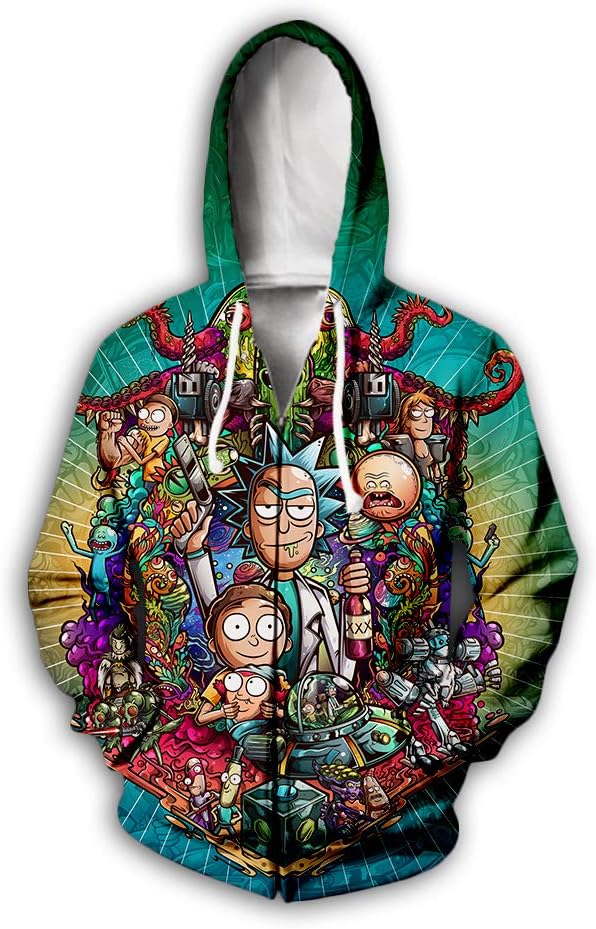 YX GIRL Hoodies Novelty Unisex 3D Printed Zip Hoodie Drawstring Pockets Sweatshirts (RM-Zip, M)