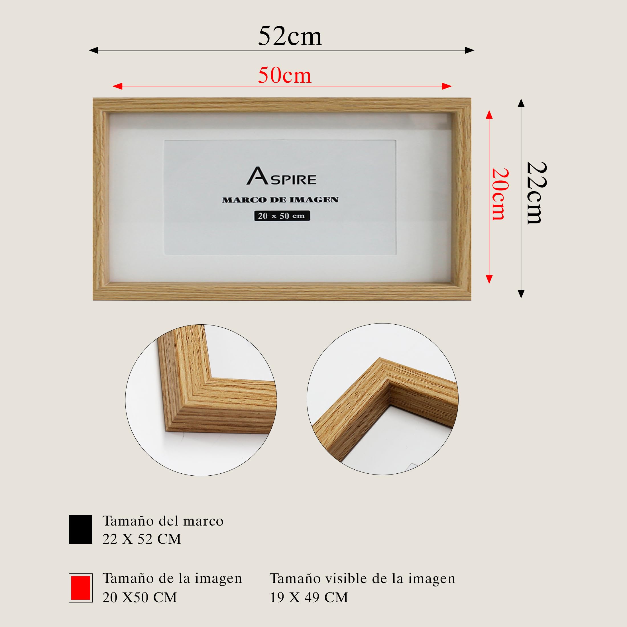 SHANN Park 4 Portafoto Madera 20x50cm， Marco para foto de Madera, Marco para pared，Marco Decorativo Blanco Cuadrada