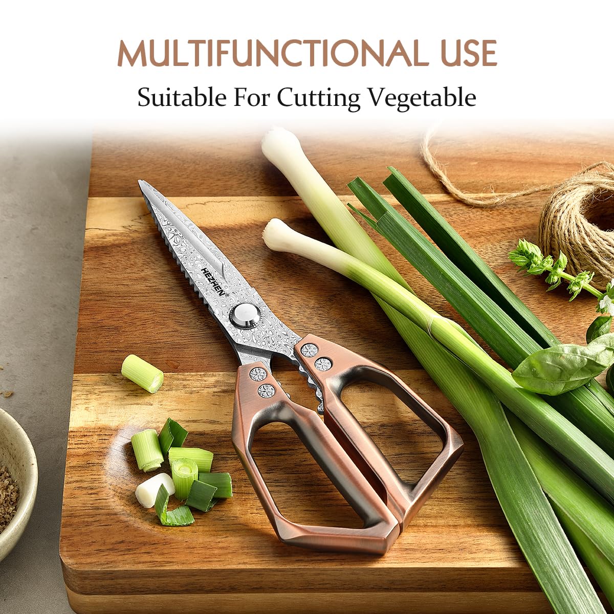 HEZHEN Forbici Da Cucina Acciaio Damasco,Cesoie da Cucina Multifunzionali,Heavy Duty Forbici per Alimenti, Manico in Lega di Alluminio