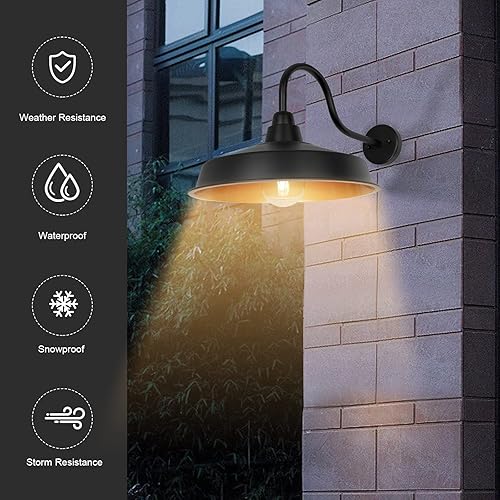 Miniatura 4 de Lámpara de granero de cuello de cisne para exteriores, cúpula de 16 pulgadas, gran lámpara exterior de granja, aplique de pared industrial al aire