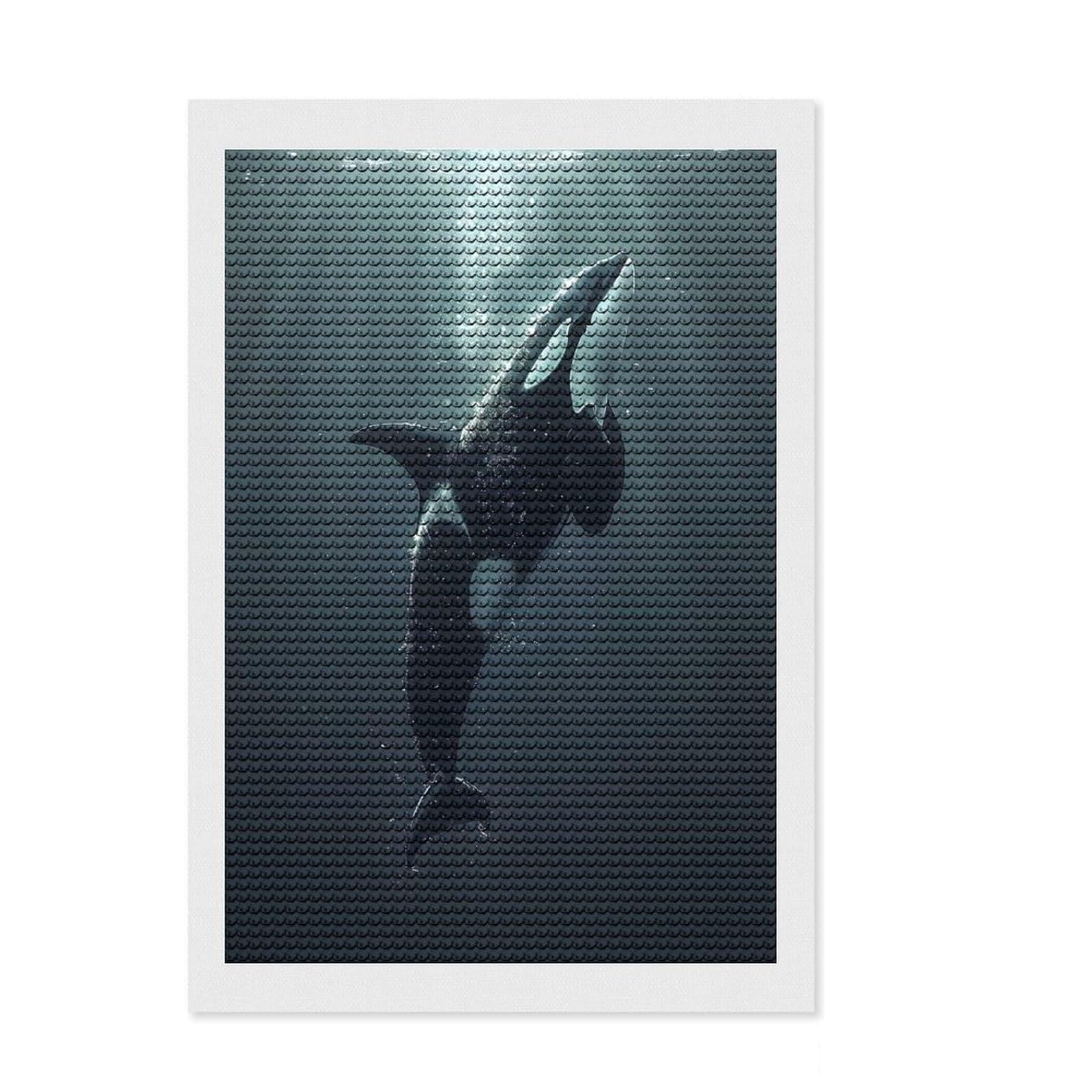 Junmoney Ocean Orca Whale Killer DIY Diamond Art Canvas Kit 8"x12", Bedroom Decor, for Craft Lovers, Full Kit Included, Thoughtful Handmade Gift