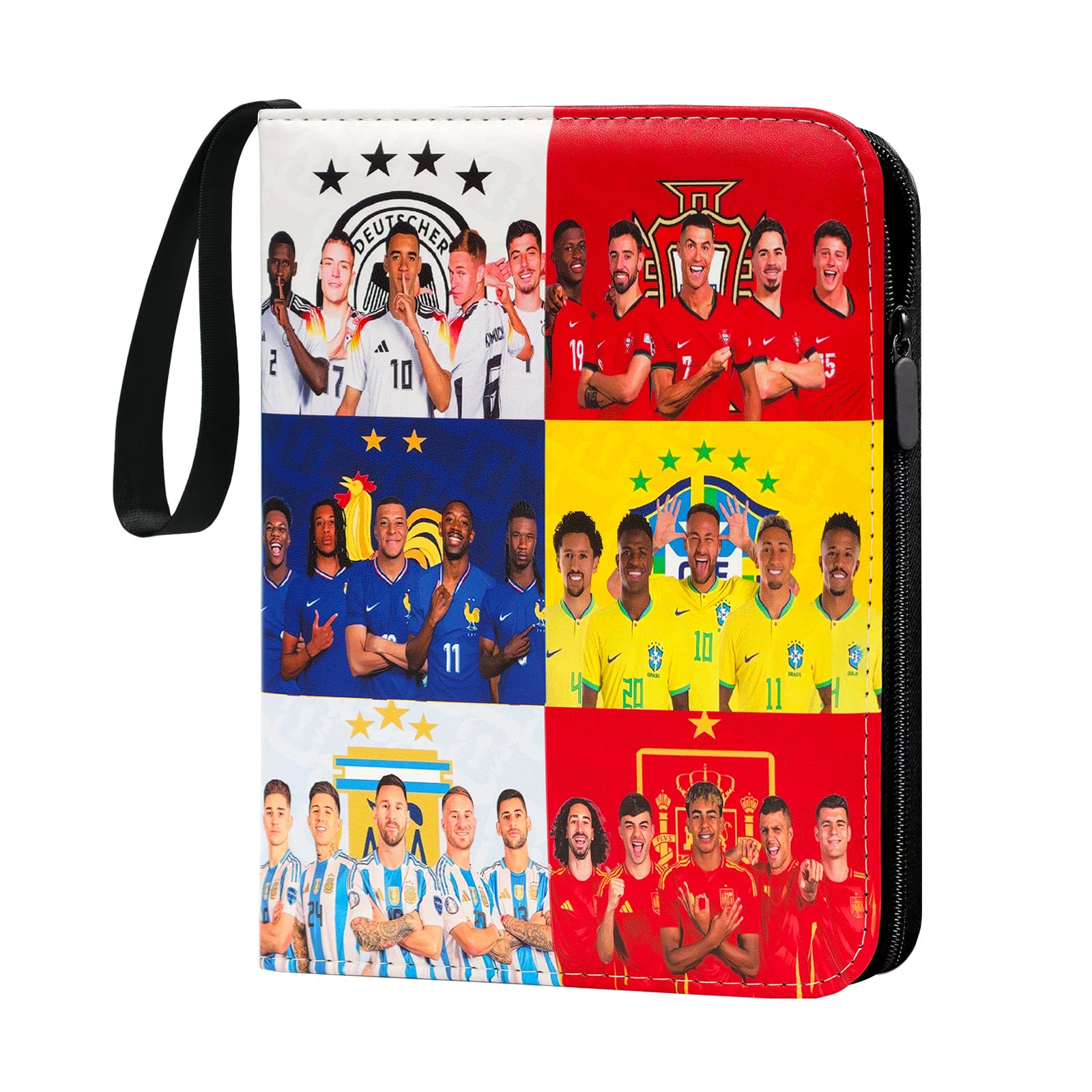 Oirigaga World Cup 2026 Football Trading Cards Album for 400 Cards, 4 Pockets 50 Sleeves Football Cards Scrapbook Collector's Book with Zip Carry Handle, Waterproof PU Leather Folder