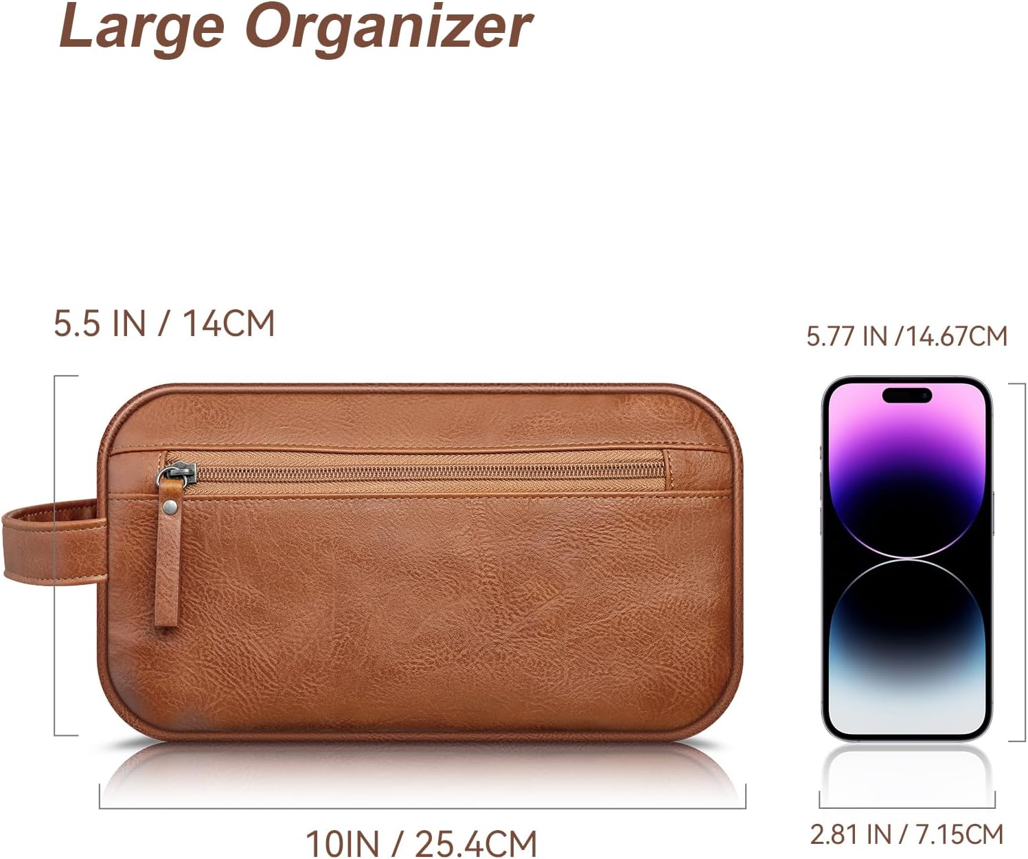 Travel Toiletry Bag for Men and Women, Travel Shaving Dopp Kit Water-resistant Bathroom Toiletries Organizer PU Leather Cosmetic Bags (Dark Brown) image 2